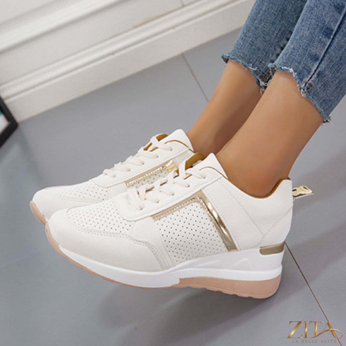 Zita La Belle Elite lace-up wedge sneakers with white soles and stylish design, perfect for casual and trendy outfits.
