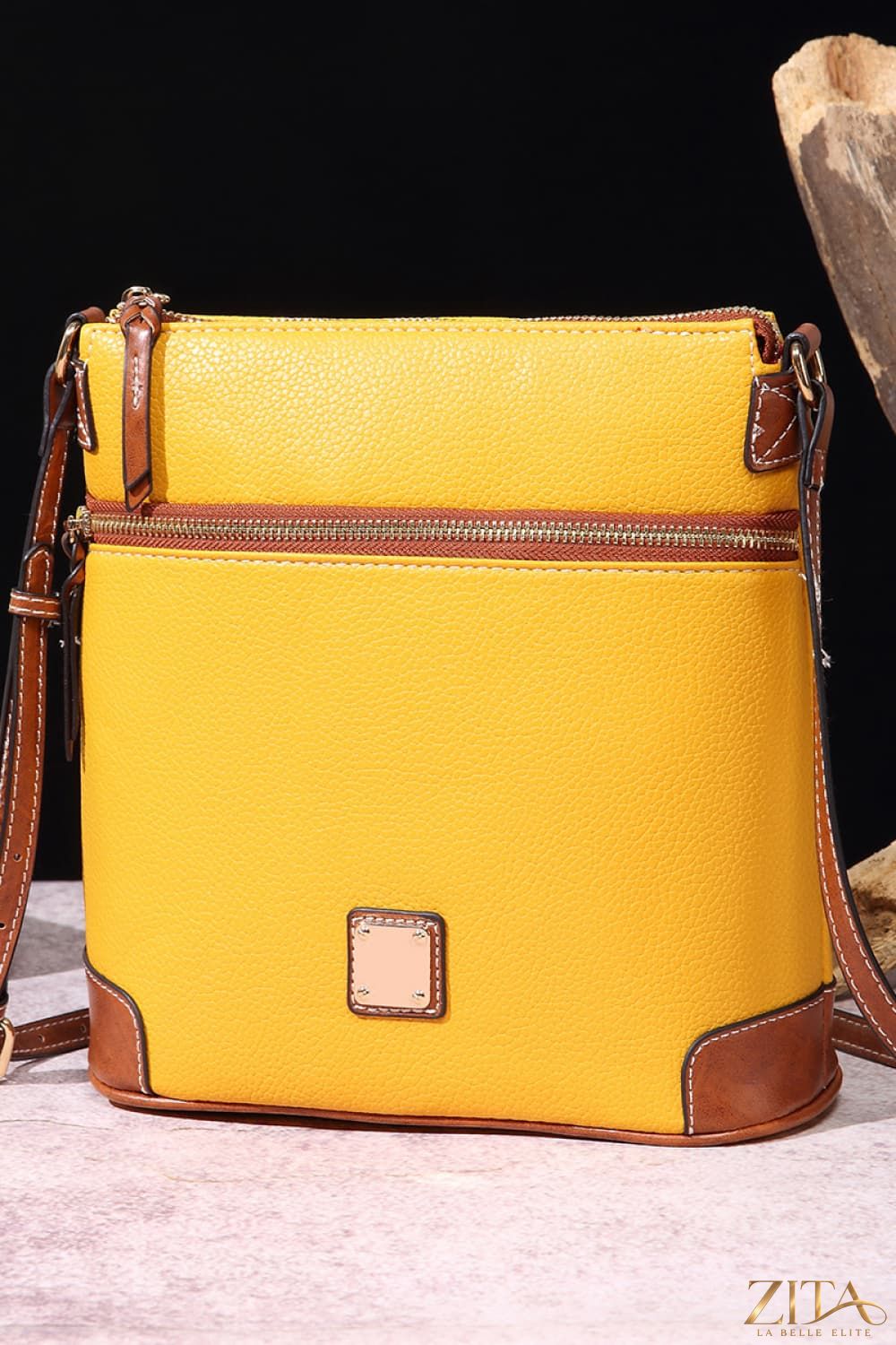 Zita La Belle Elite PU leather crossbody bag with adjustable strap and gold-tone hardware, stylish and functional for everyday use.