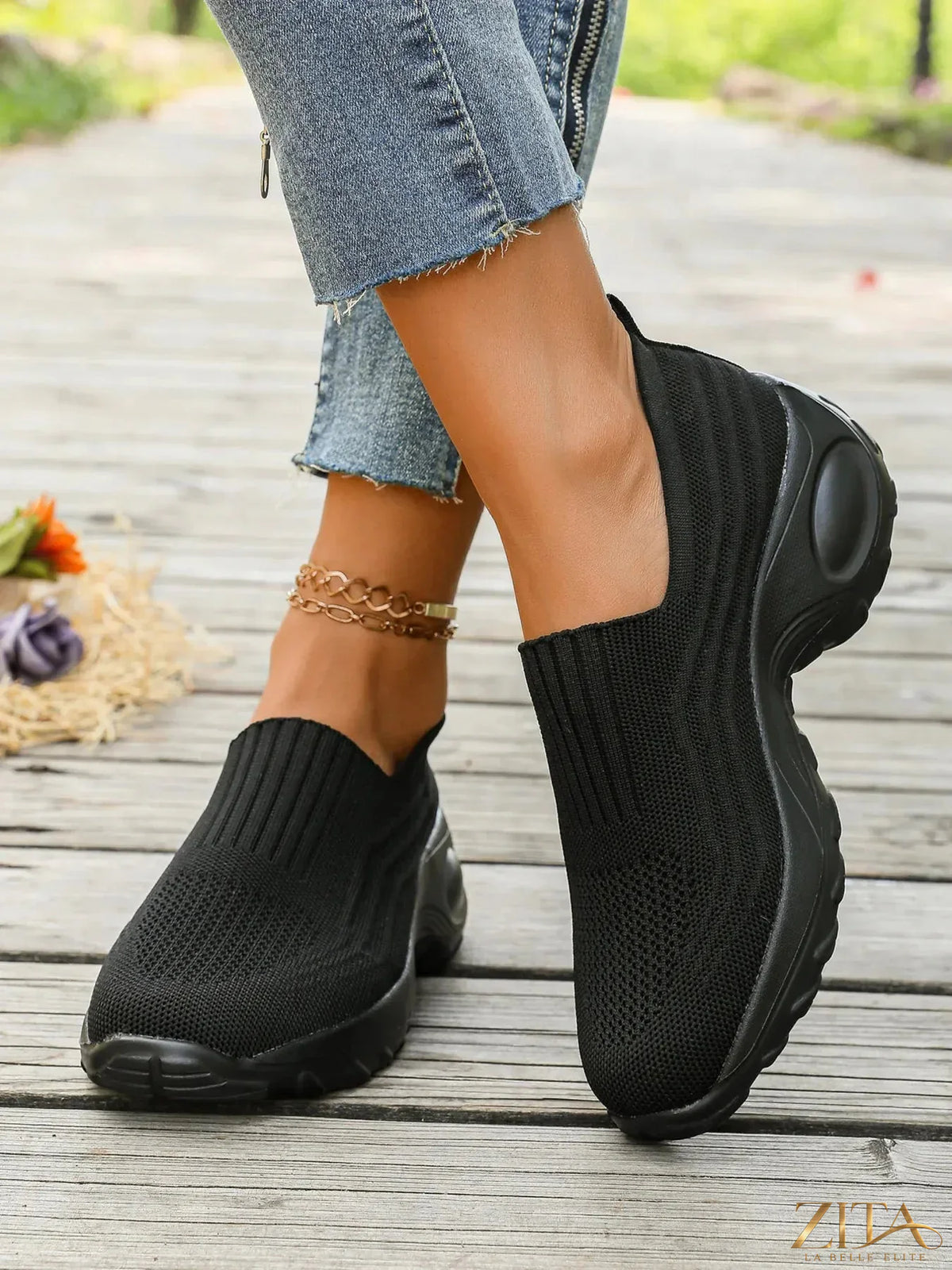 Zita La Belle Elite round toe mesh sneakers with breathable upper and white rubber sole, stylish athletic footwear