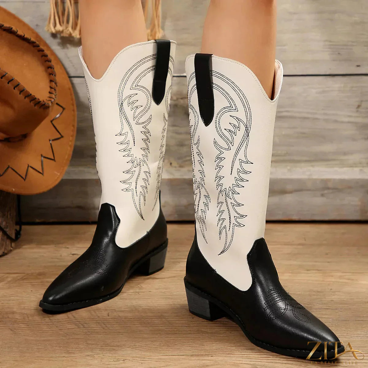 Zita La Belle Elite point toe block heels boots with sleek design and stylish silhouette, ideal for fashionable footwear.