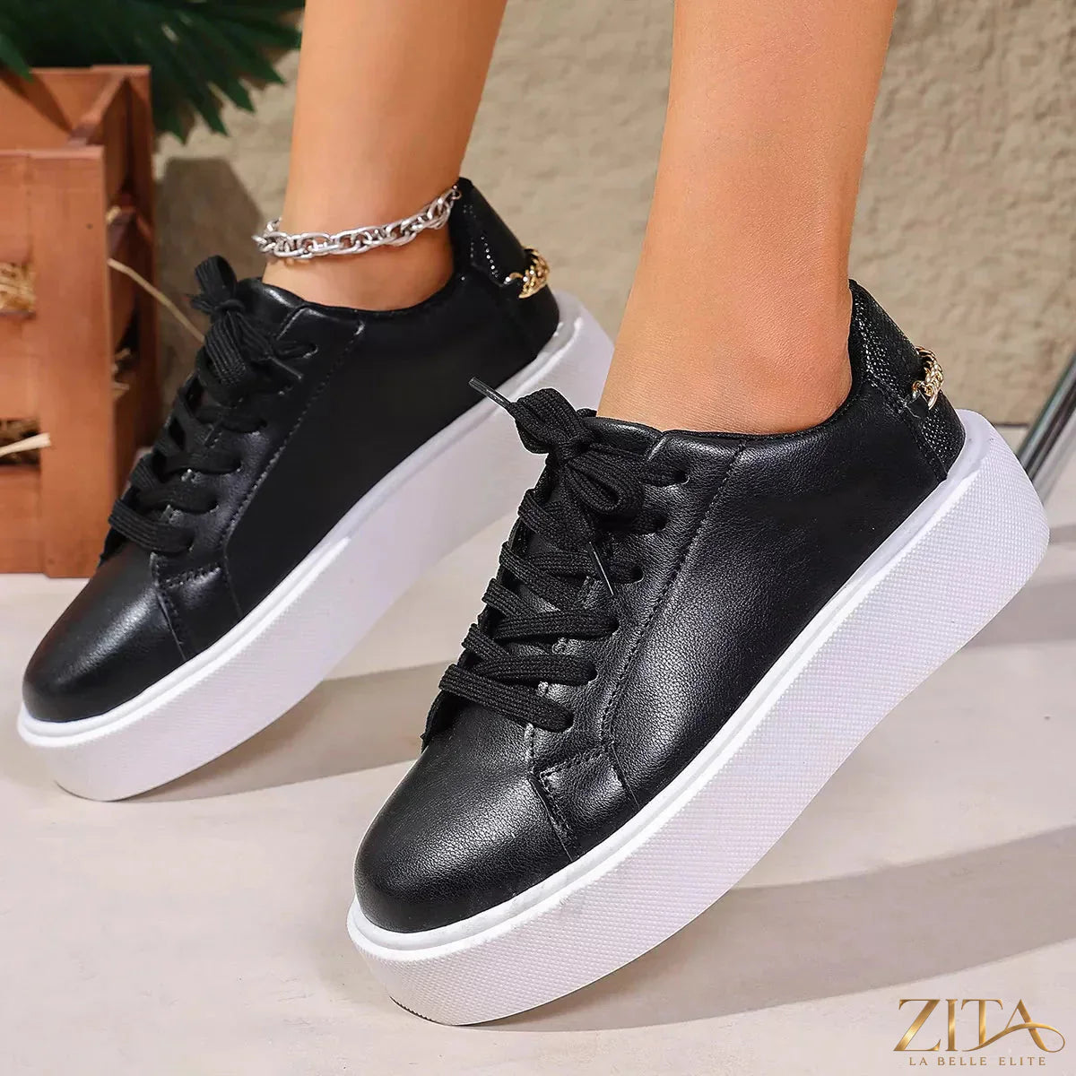 Zita La Belle Elite round toe platform sneakers with chunky soles and white laces, stylish and comfortable footwear for casual wear.