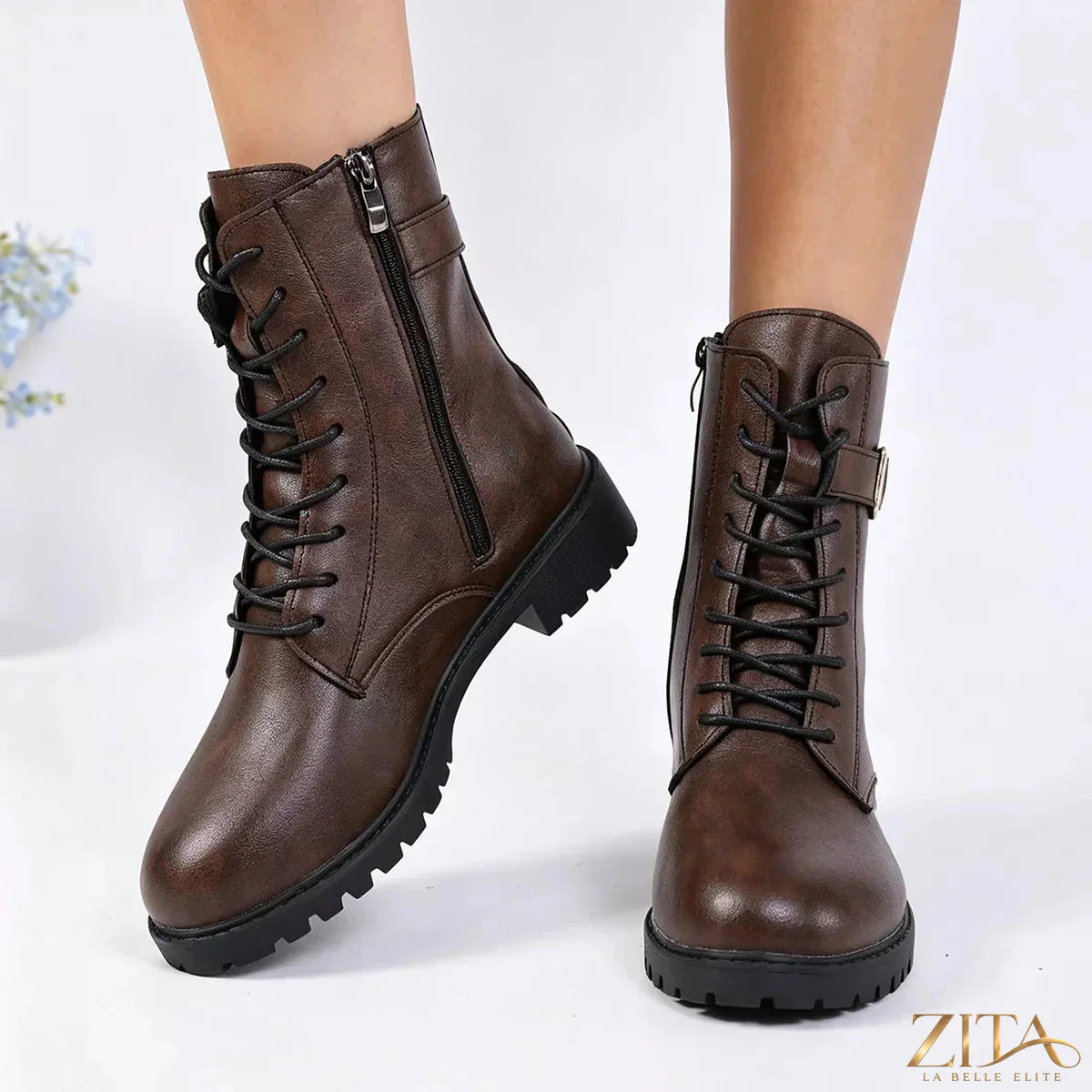 Zita La Belle Elite round toe lace-up boots with sturdy soles, stylish design, and premium leather finish.
