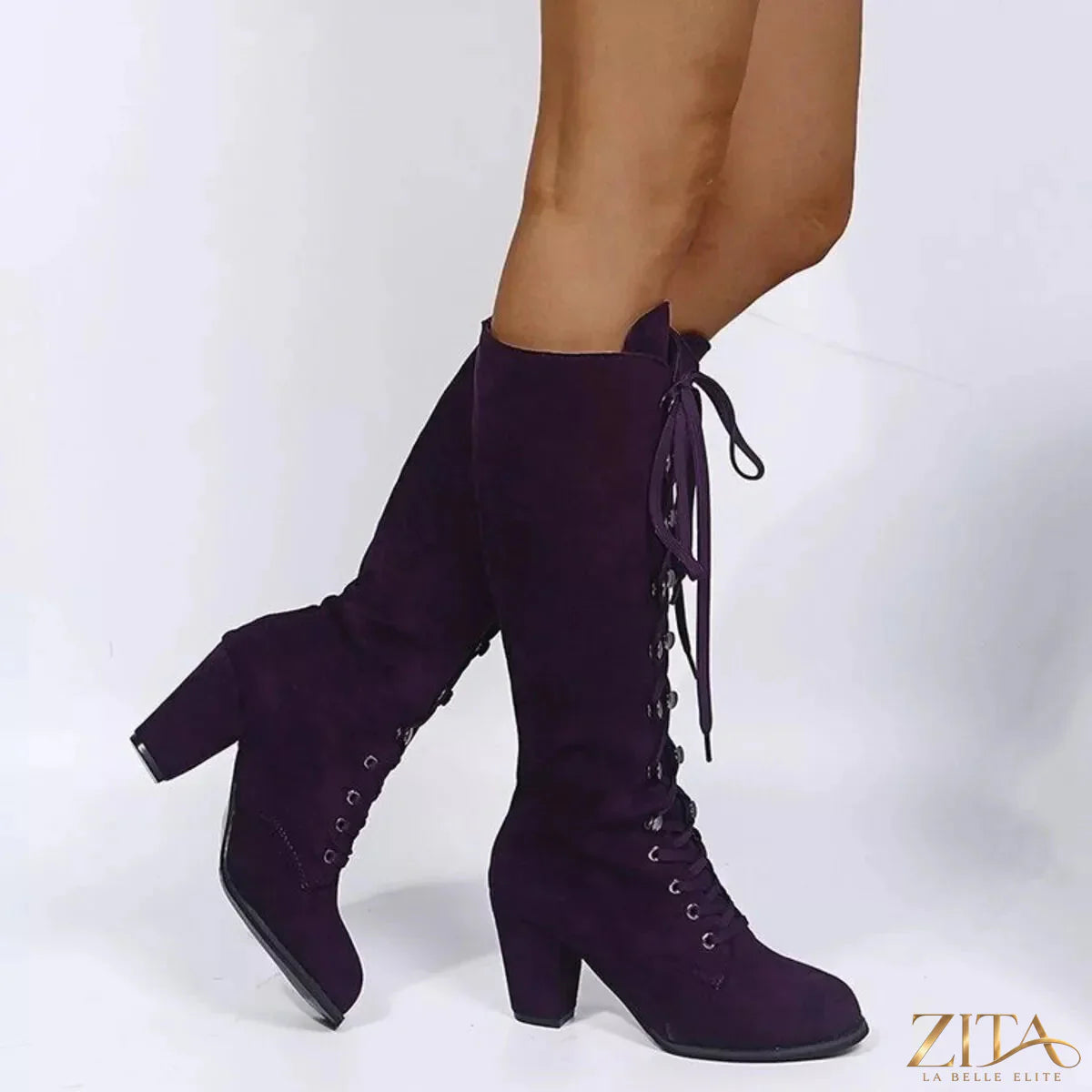 Zita La Belle Elite lace-up block heel boots featuring a stylish design, with a chunky heel and lace-up front for a fashionable look.