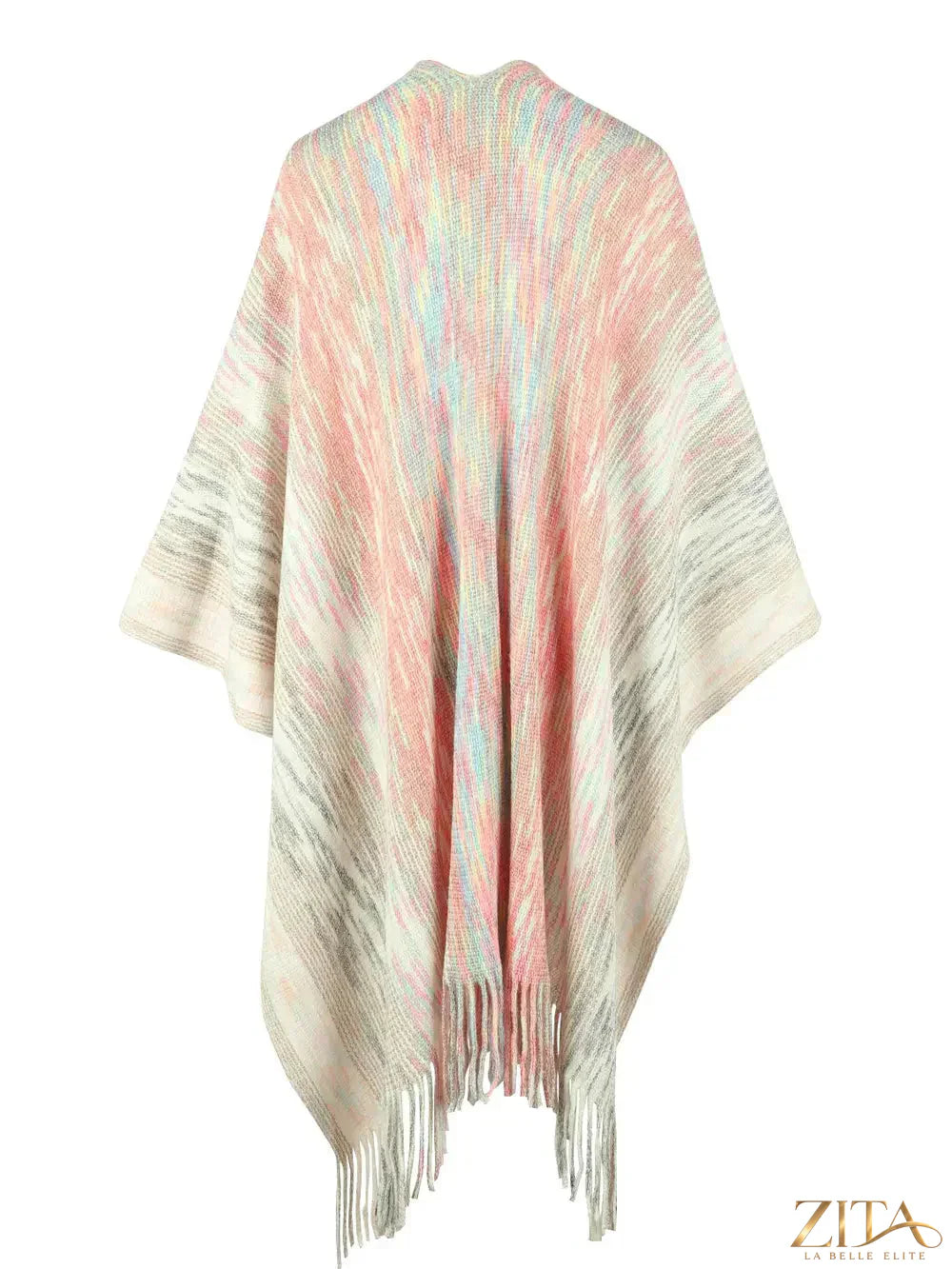 Heathered fringe hem poncho from Trendsi, showcasing soft fabric and stylish fringe detail in a cozy, casual design.