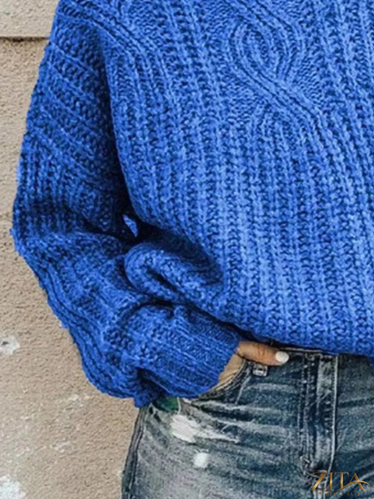 Zita La Belle Elite turtleneck long sleeve sweater in cozy knit fabric, worn by a model showcasing a stylish, fitted design.