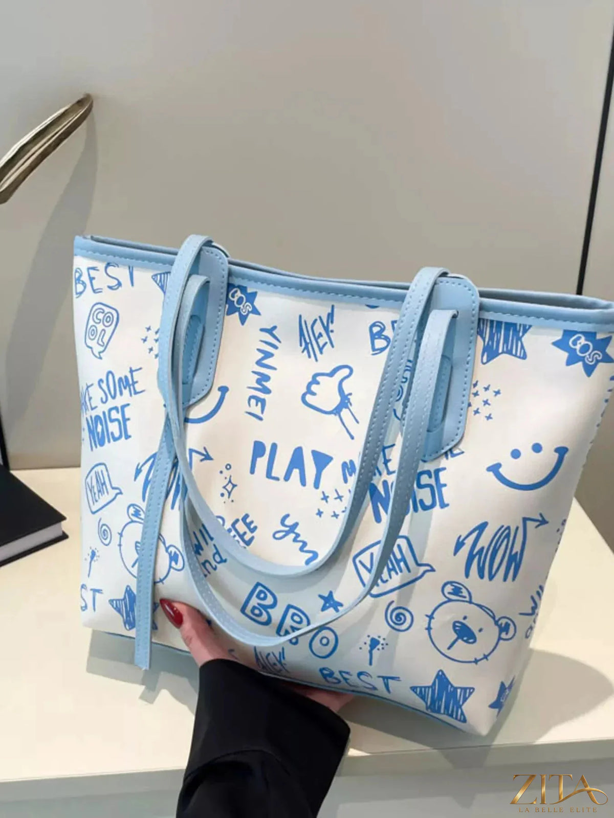 Zita La Belle Elite graffiti print casual tote bag with colorful urban graffiti design on durable fabric.