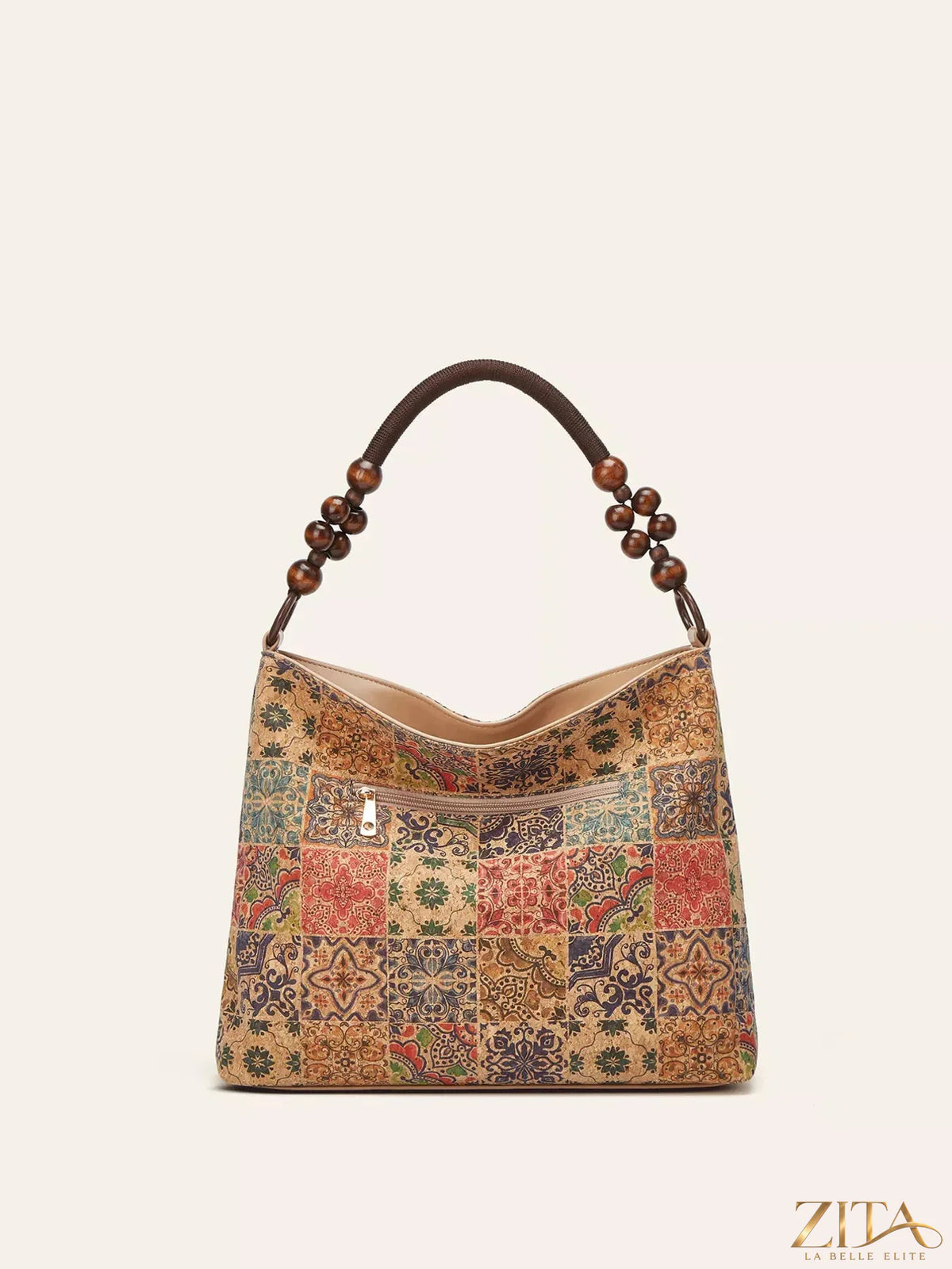 Zita La Belle Elite bohemian hobo handbag with geometric pattern, soft leather, and spacious design for stylish casual wear.