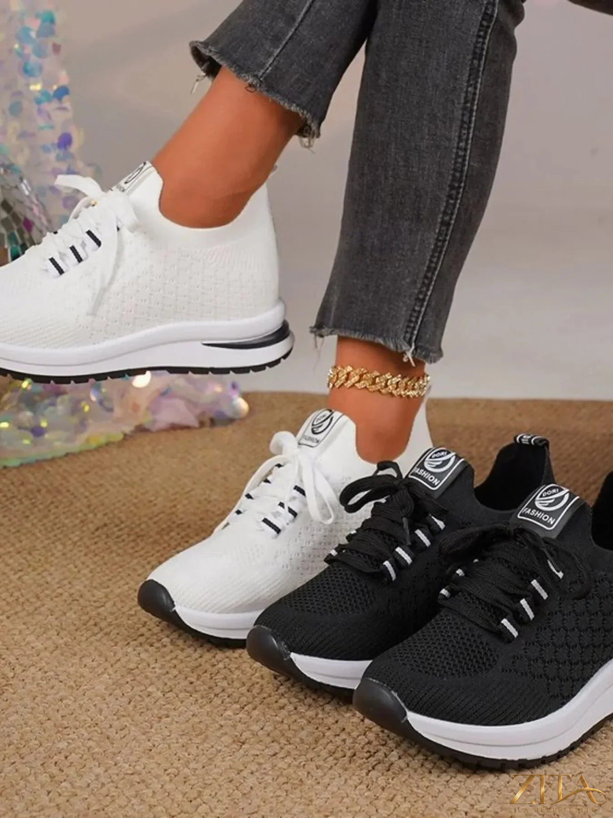 Zita La Belle Elite breathable mesh lace-up sneakers showing lightweight mesh design and white rubber sole.