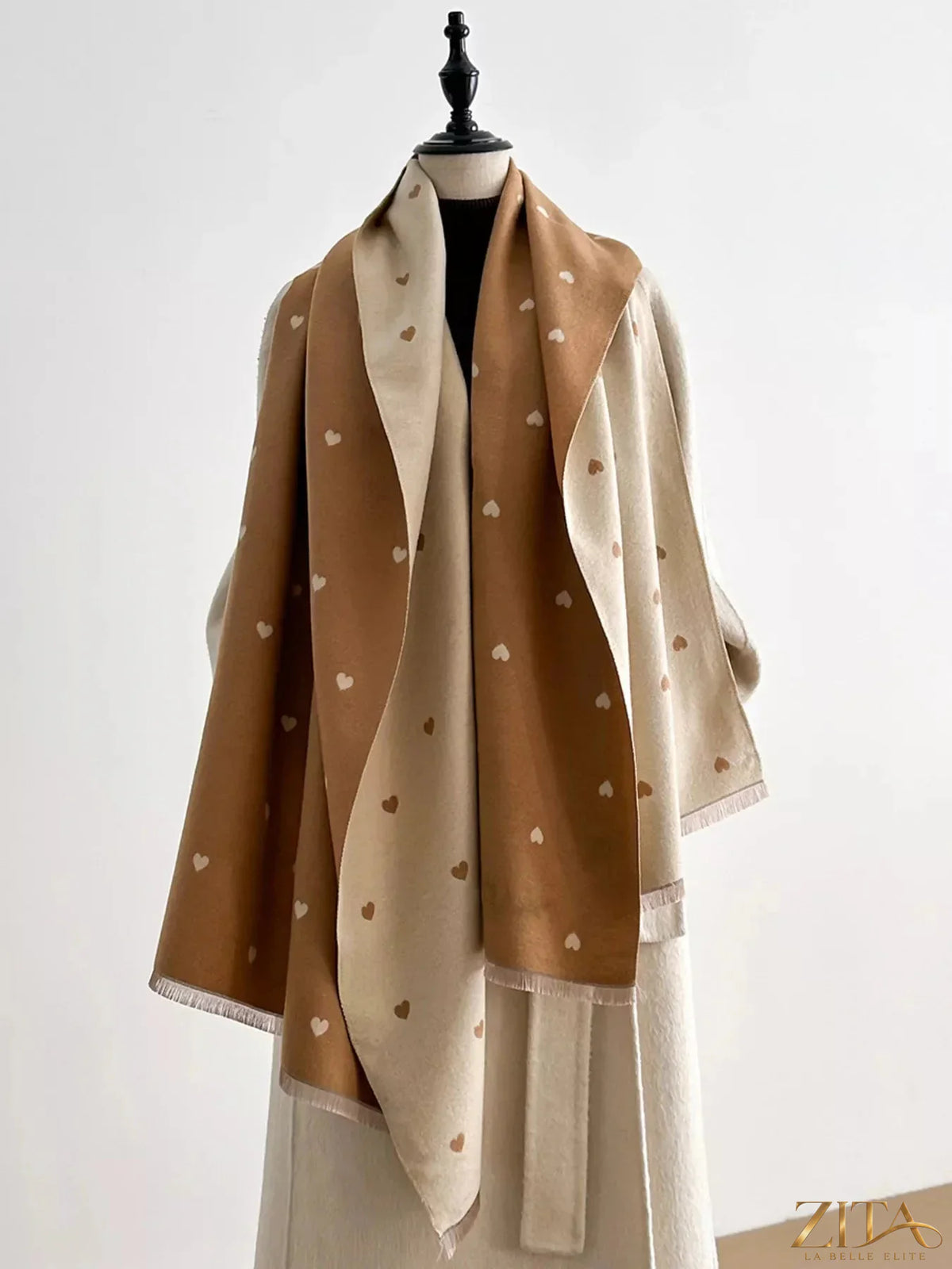 Zita La Belle Elite Heart Raw Hem Scarf in soft fabric with raw edge details, styled for a casual, elegant look.