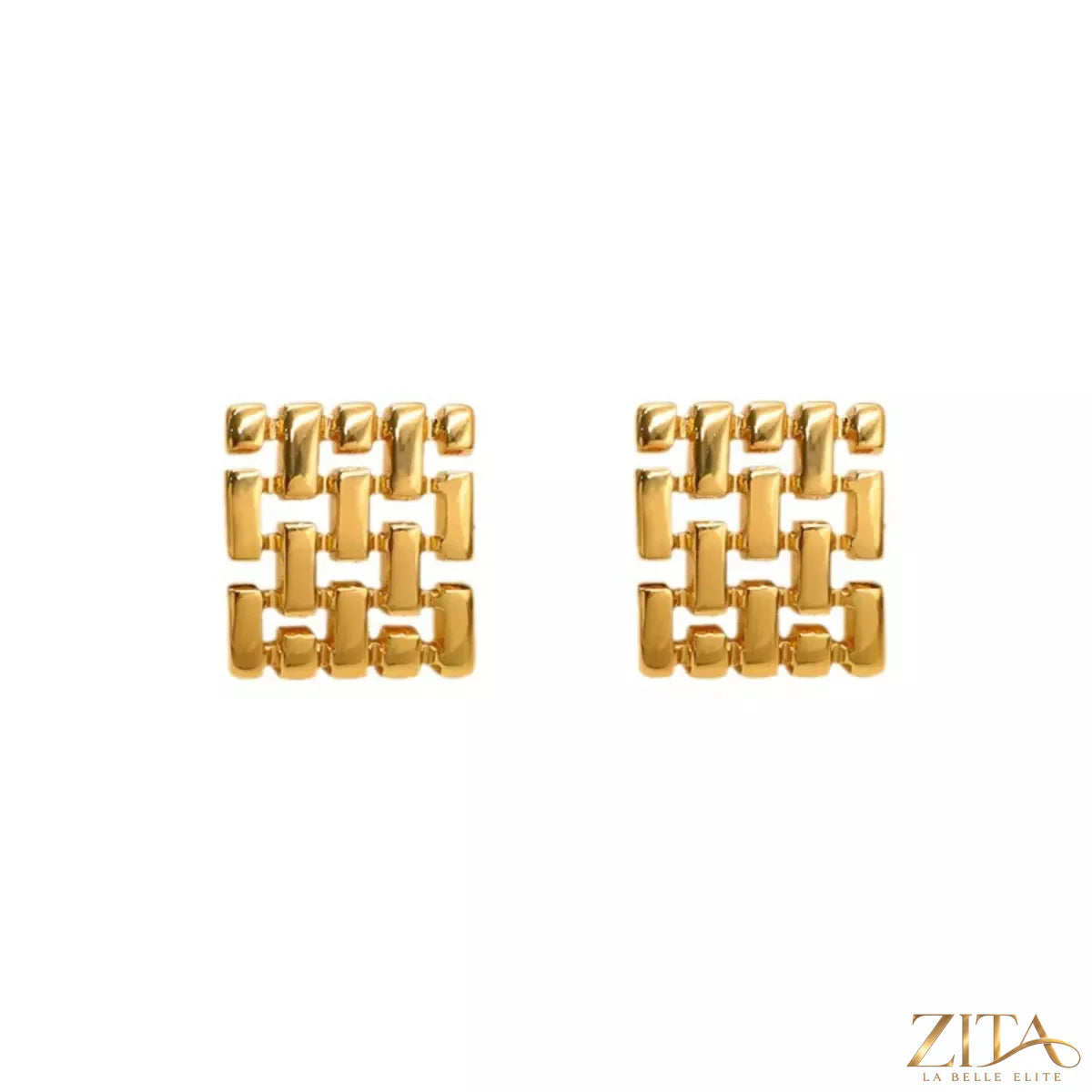 18K gold-plated geometric stud earrings by Zita La Belle Elite featuring modern, angular design and polished finish.