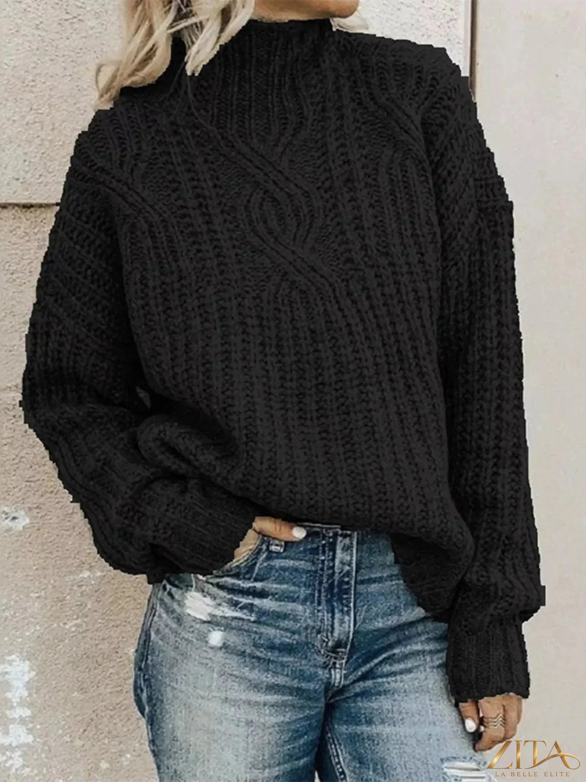 Zita La Belle Elite turtleneck long sleeve sweater in soft fabric, featuring a fitted design and classic ribbed collar.