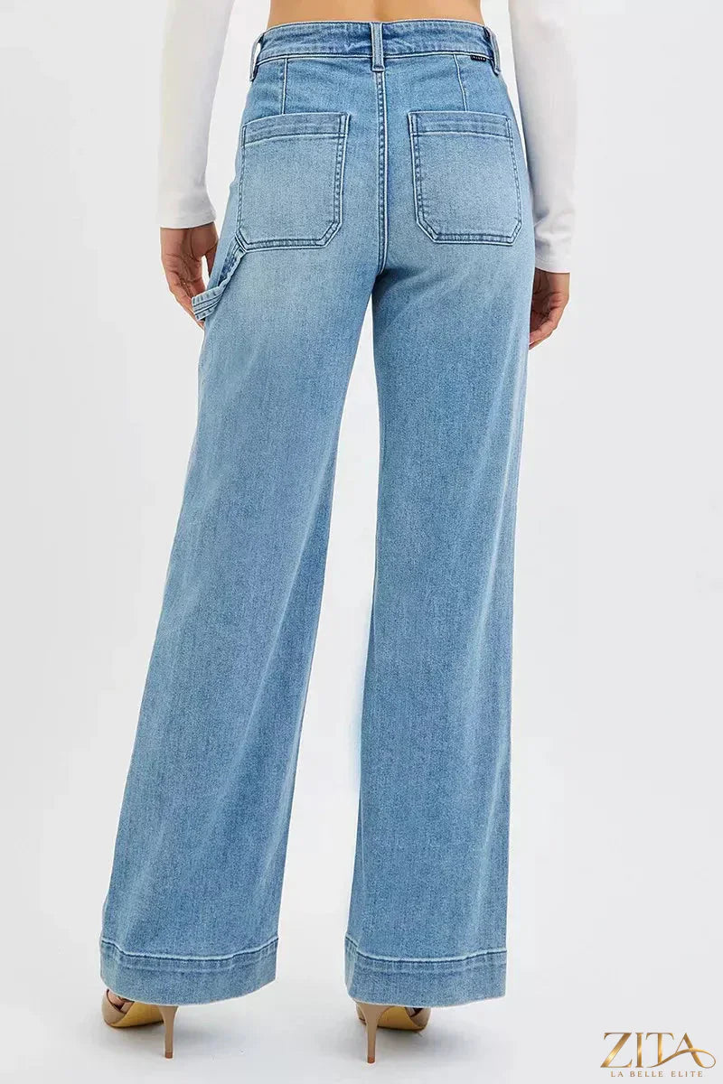 Plus size RISEN high rise straight leg jeans by Zita La Belle Elite, showcasing dark denim fabric and classic fit style.