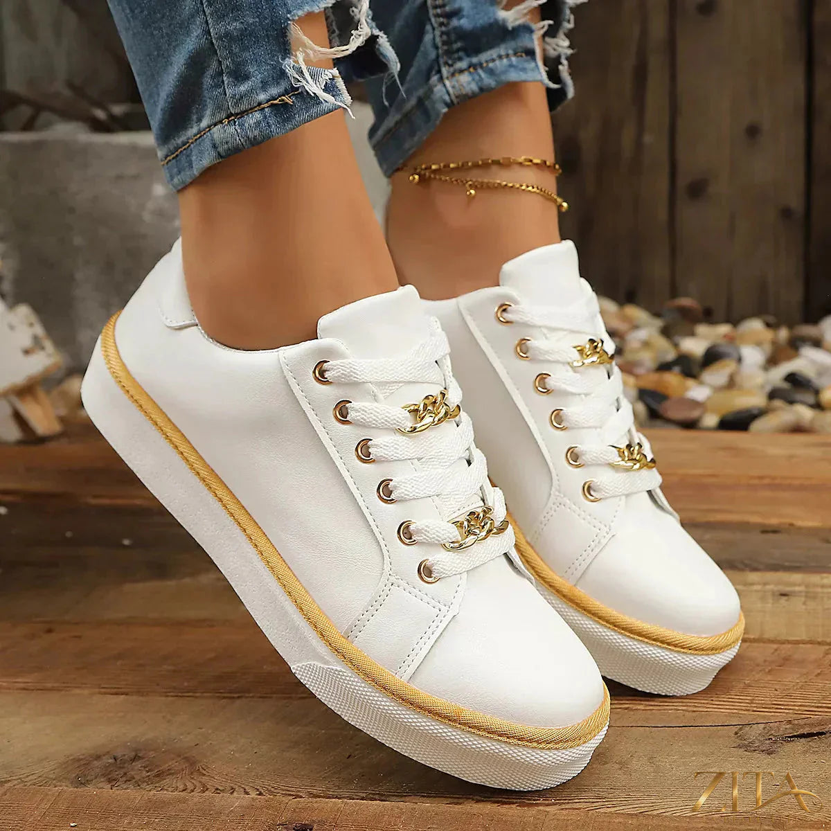 Zita La Belle Elite round toe platform sneakers with chunky soles and white laces, stylish and trendy footwear for casual wear.