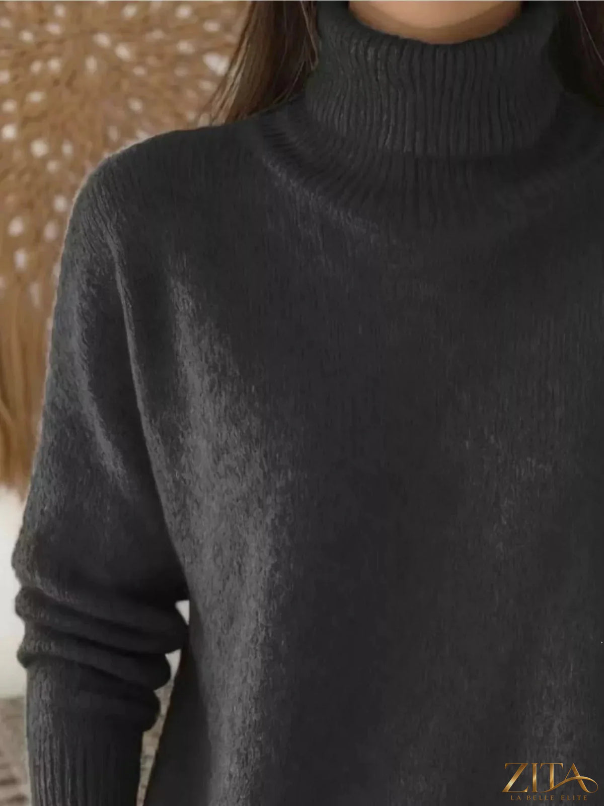 Trendsi turtleneck long sleeve sweater in a cozy knit, featuring a fitted design and classic style, shown in a neutral color.