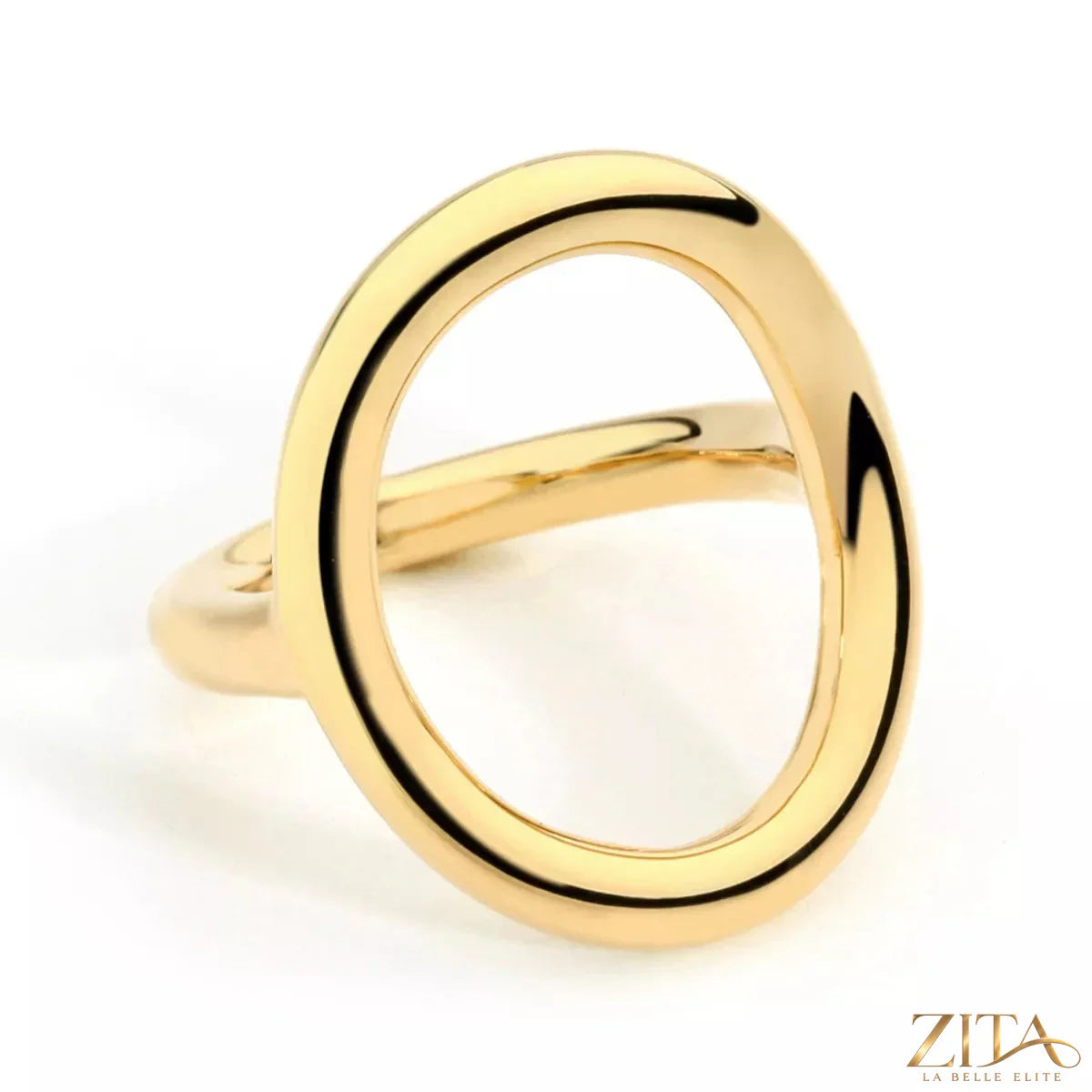 18K gold-plated copper round ring by Zita La Belle Elite, showcasing a shiny gold finish and smooth circular design.