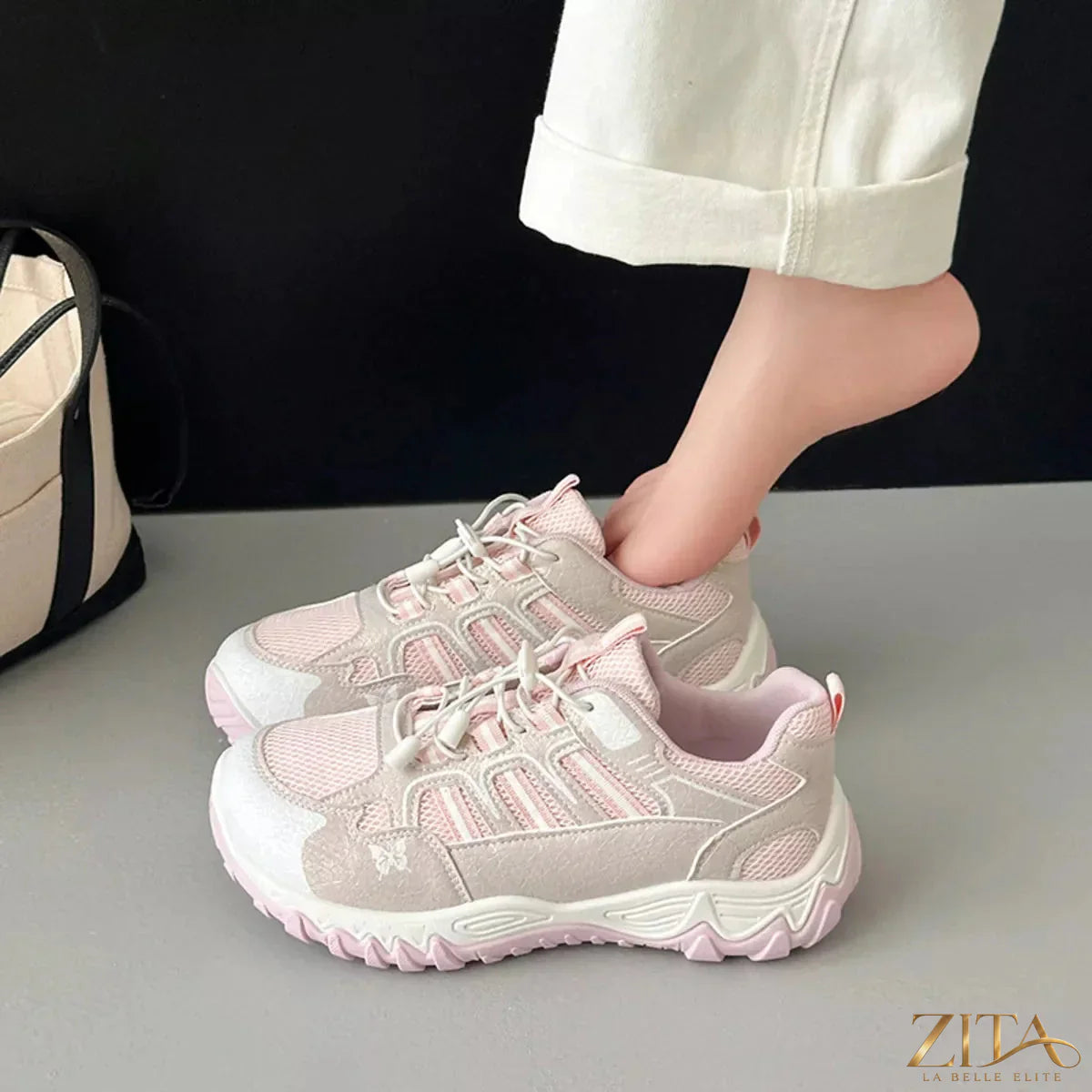 Zita La Belle Elite round toe lace-up sneakers in white with stylish design and comfortable fit, shown on a clean background.