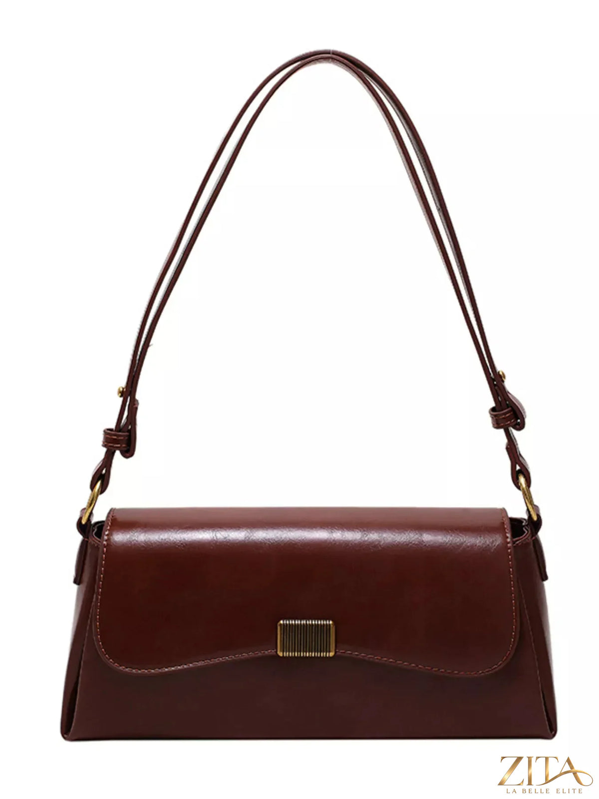 Leather flap shoulder bag by Trendsi featuring a classic design, adjustable strap, and sleek leather finish.