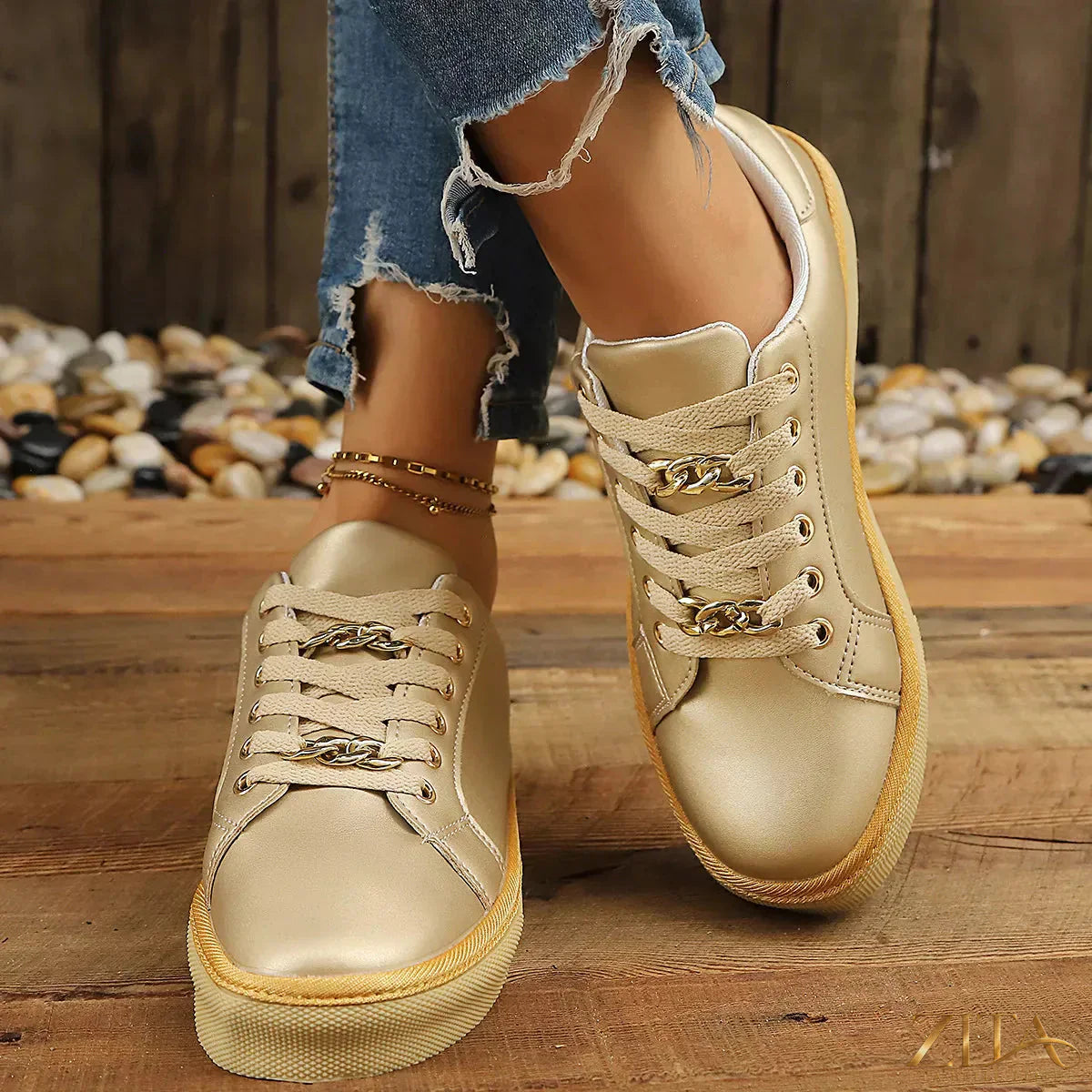Zita La Belle Elite round toe platform sneakers with chunky soles and white laces, stylish footwear for casual wear