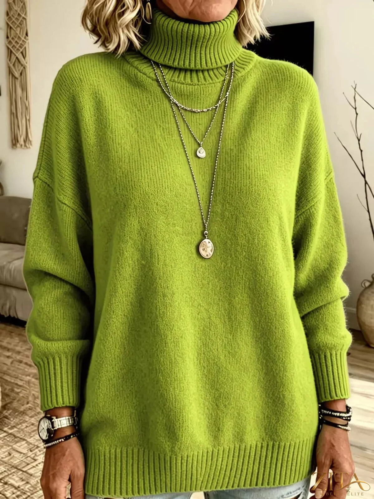 Zita La Belle Elite turtleneck dropped shoulder sweater in soft knit, featuring a cozy fit and stylish design.