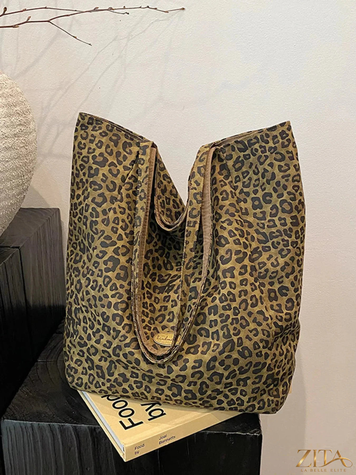 Leopard print casual tote bag by Zita La Belle Elite with sturdy handles and spacious interior, perfect for daily use.