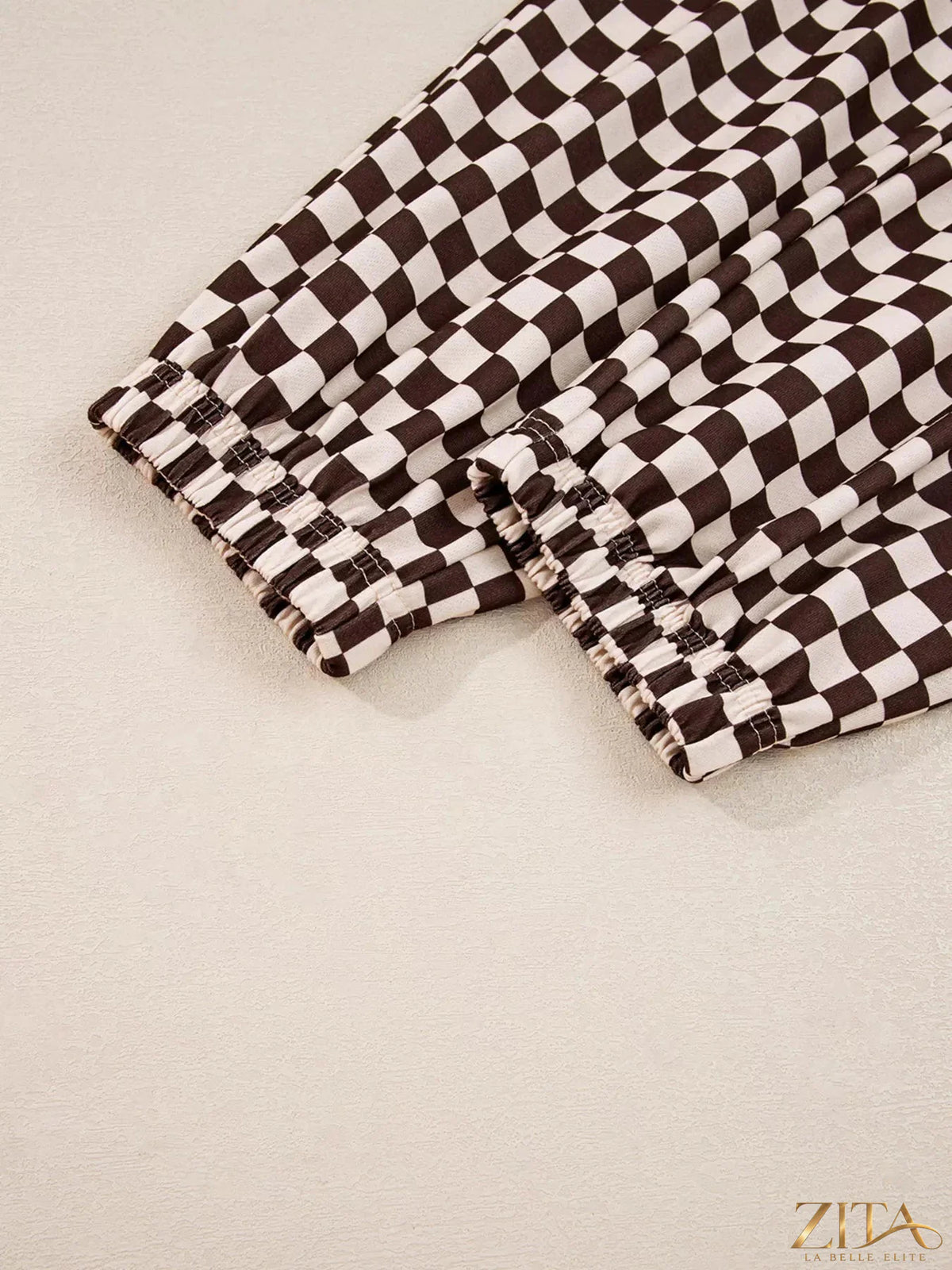 Zita La Belle Elite checkered drawstring hoodie and pants set with front pockets and relaxed fit, casual comfortable loungewear.