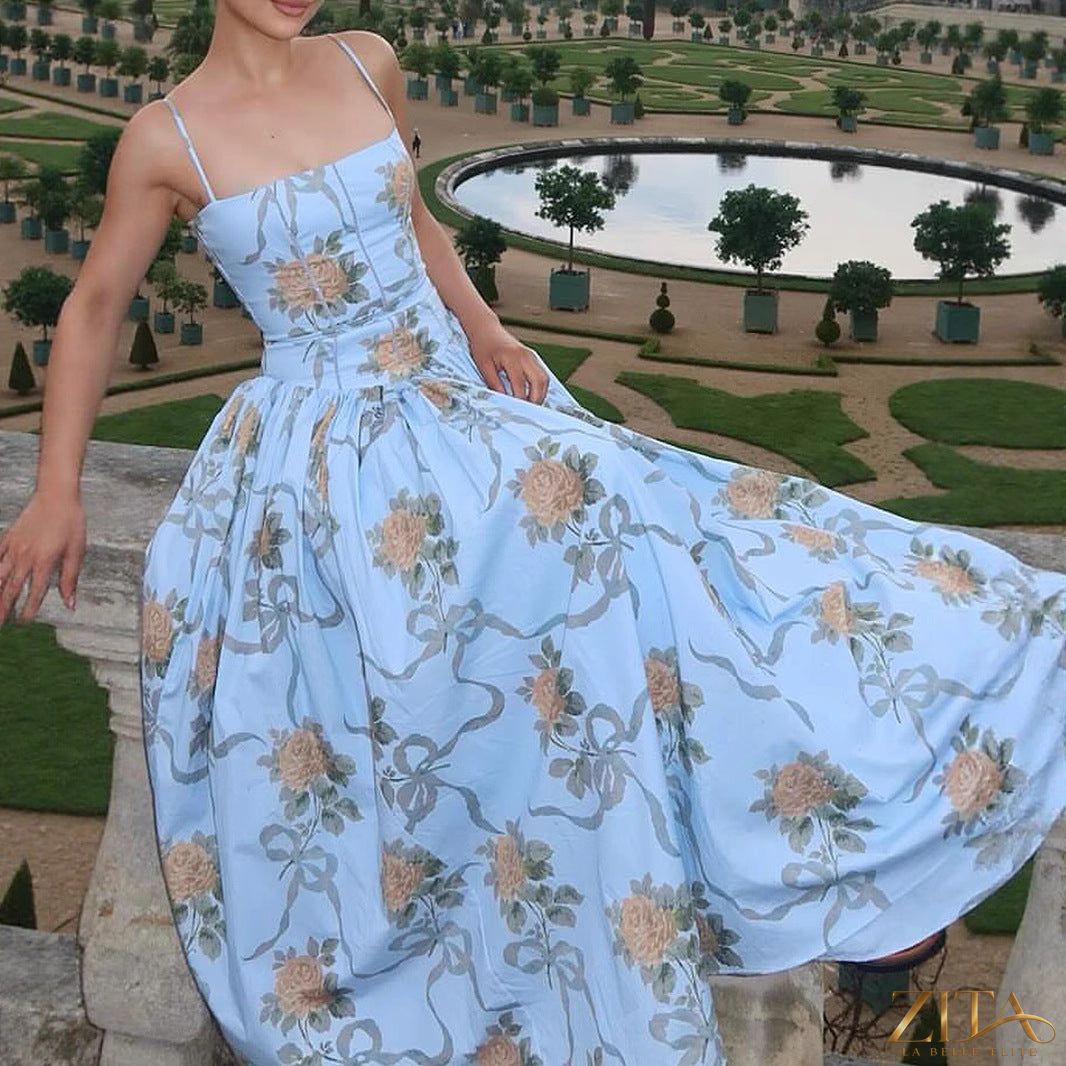 Printed strapless backless maxi dress by Zita La Belle Elite, fitted long dress with a stylish, flowing silhouette.