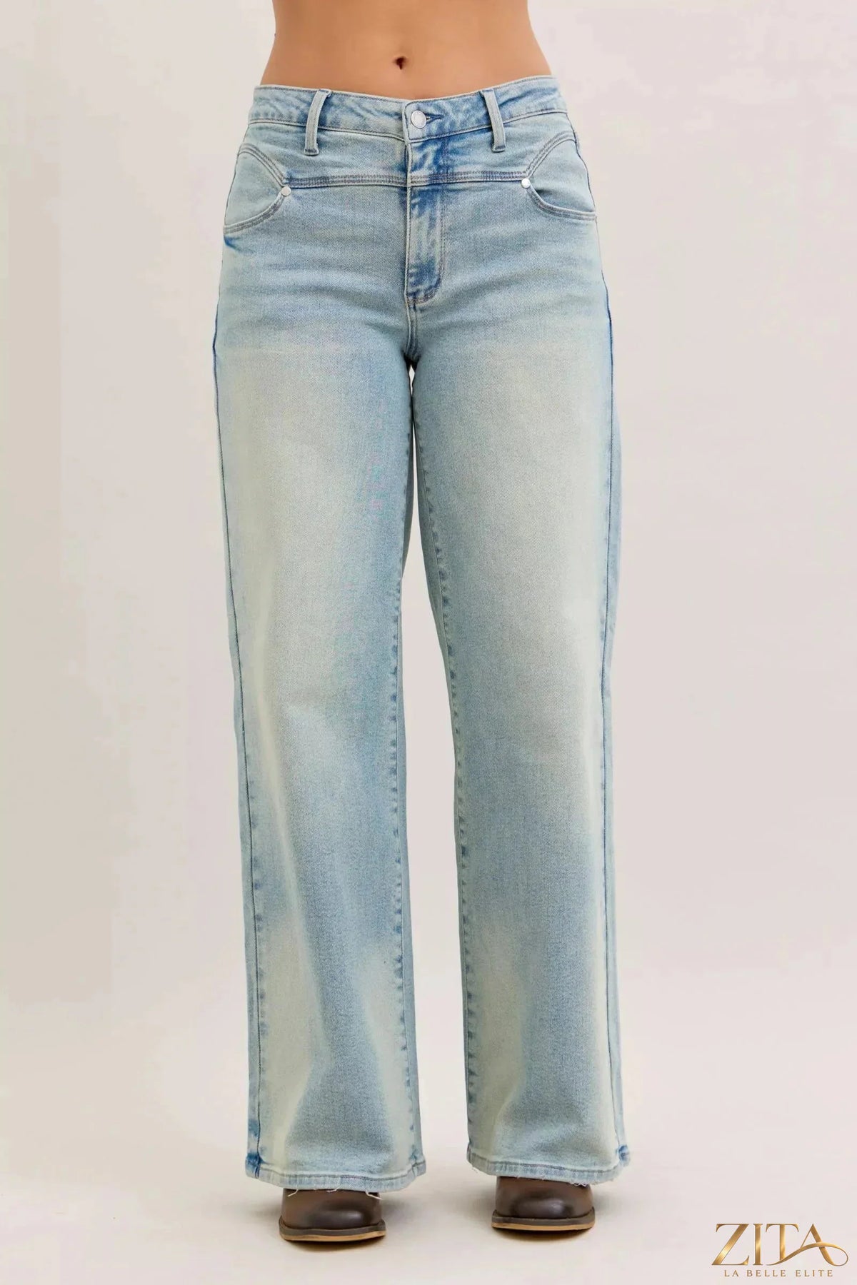 Zita La Belle Elite Judy Blue high waist column straight jeans displayed on a model, showcasing a classic denim fit.
