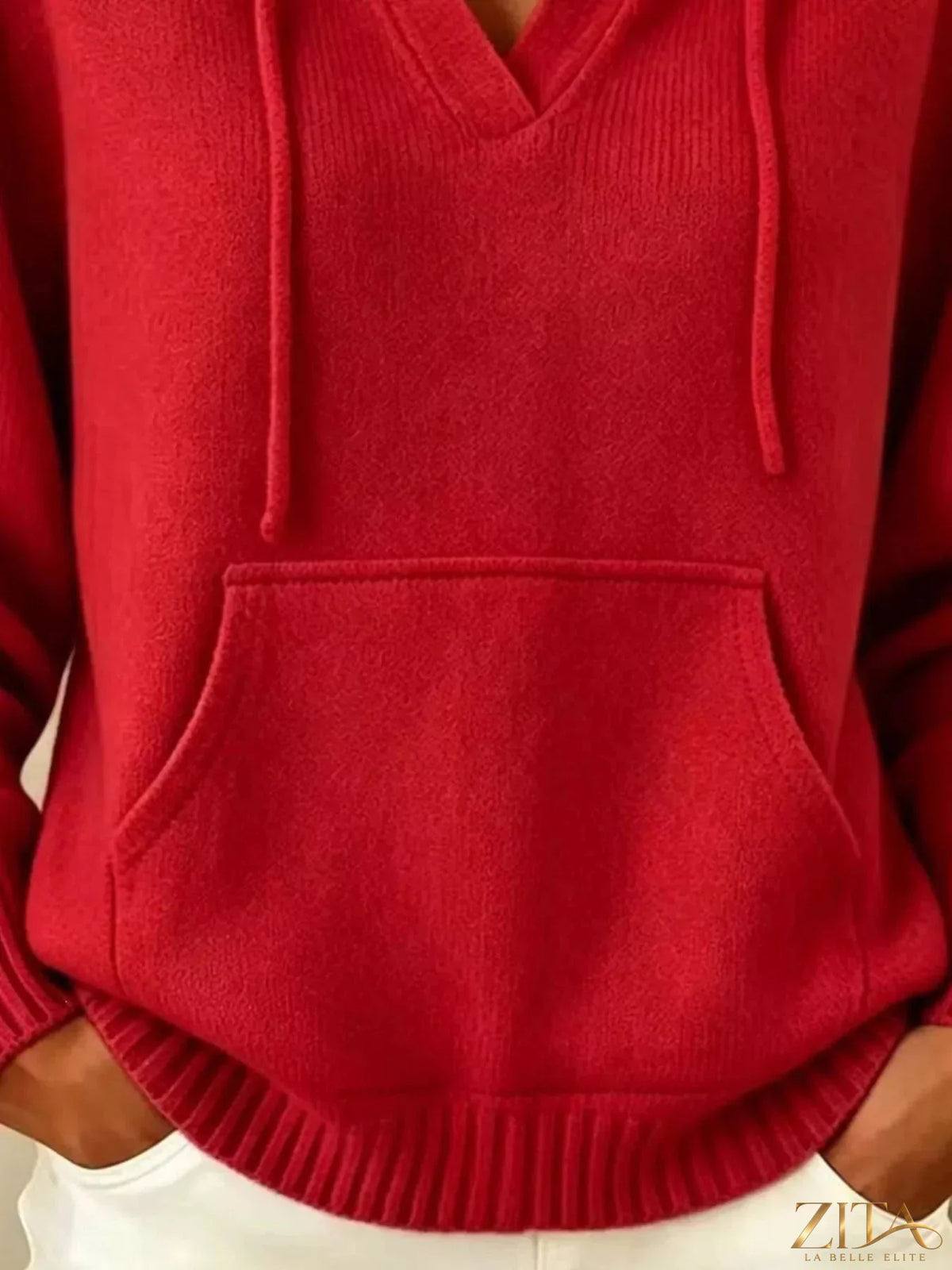 Trendsi kangaroo pocket hooded sweater featuring a cozy fit, front kangaroo pocket, and adjustable drawstring hood in soft fabric