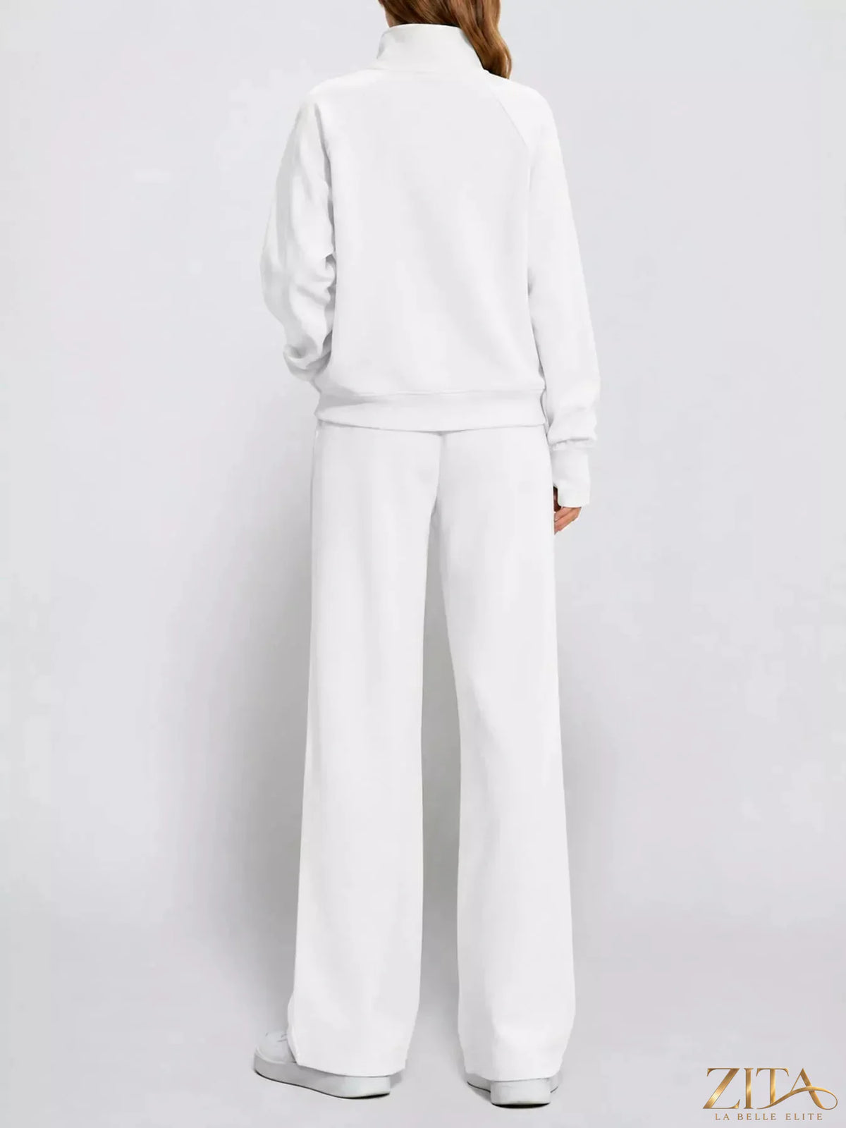 Zita La Belle Elite half-zip sweatshirt and wide-leg pants set in soft fabric, shown together on a neutral background.
