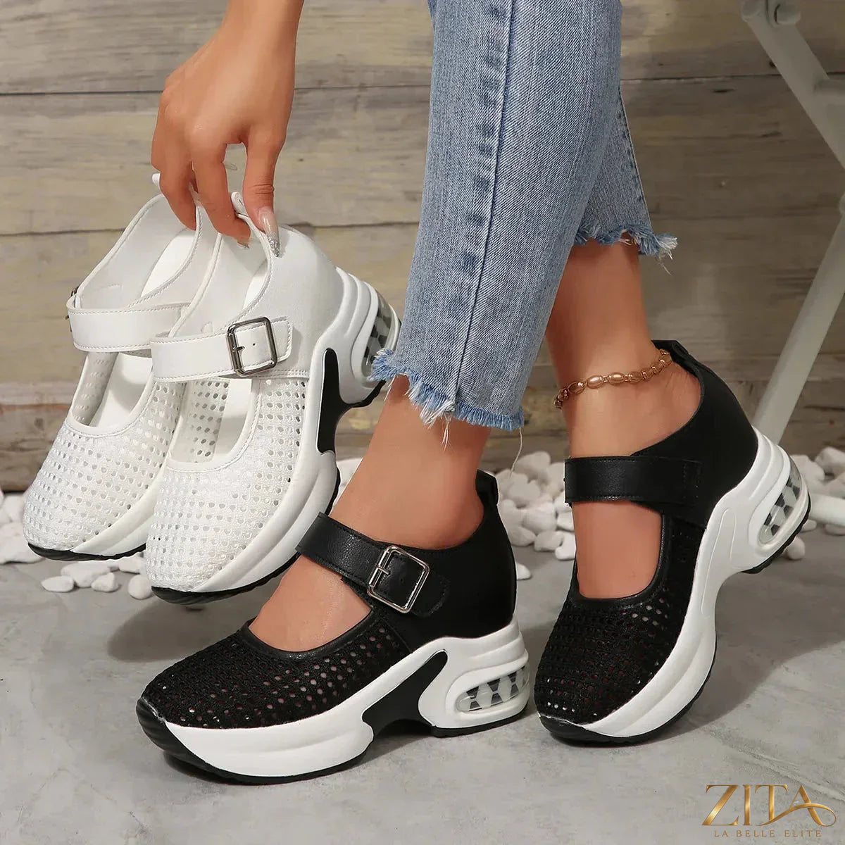 Zita La Belle Elite breathable mesh platform sneakers with cushioned soles and stylish design for comfortable casual wear.