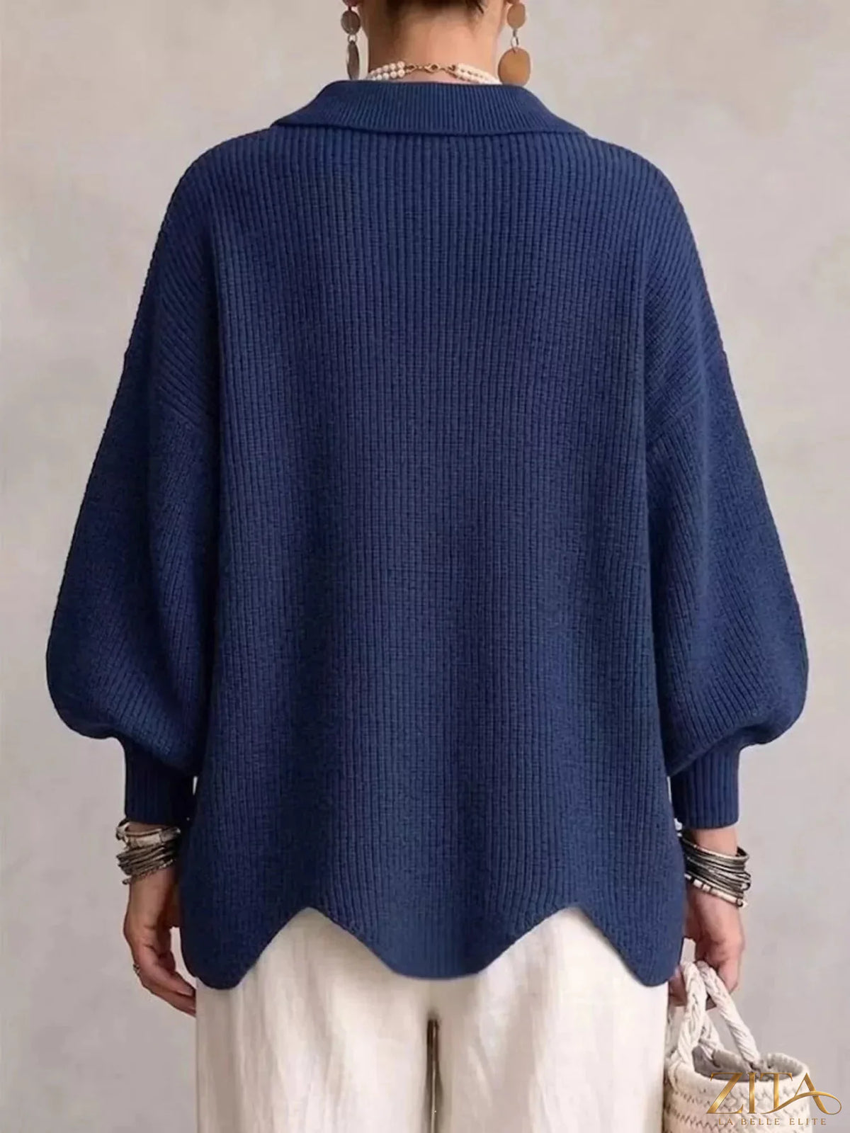 Plus size ribbed knit cardigan with gold buttons by Zita La Belle Elite, showing the full front view in natural light.