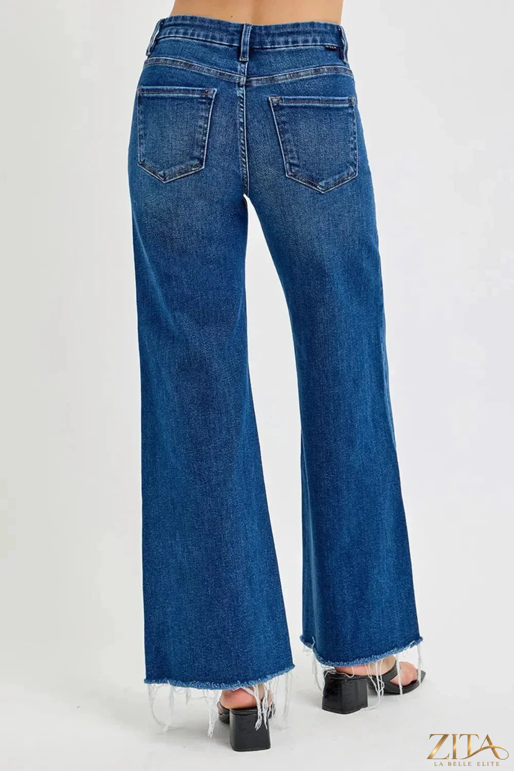 Zita La Belle Elite Risen Tummy Control high-rise wide-leg jeans, showing the dark wash fabric and flattering fit.