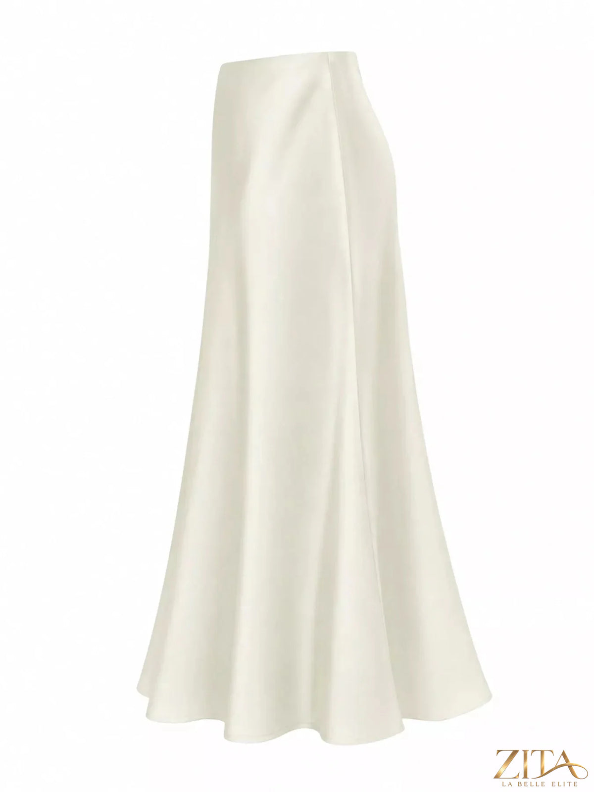 Plus size high-waisted satin midi skirt by Trendsi, featuring a smooth, shiny fabric and a stylish full-length design.