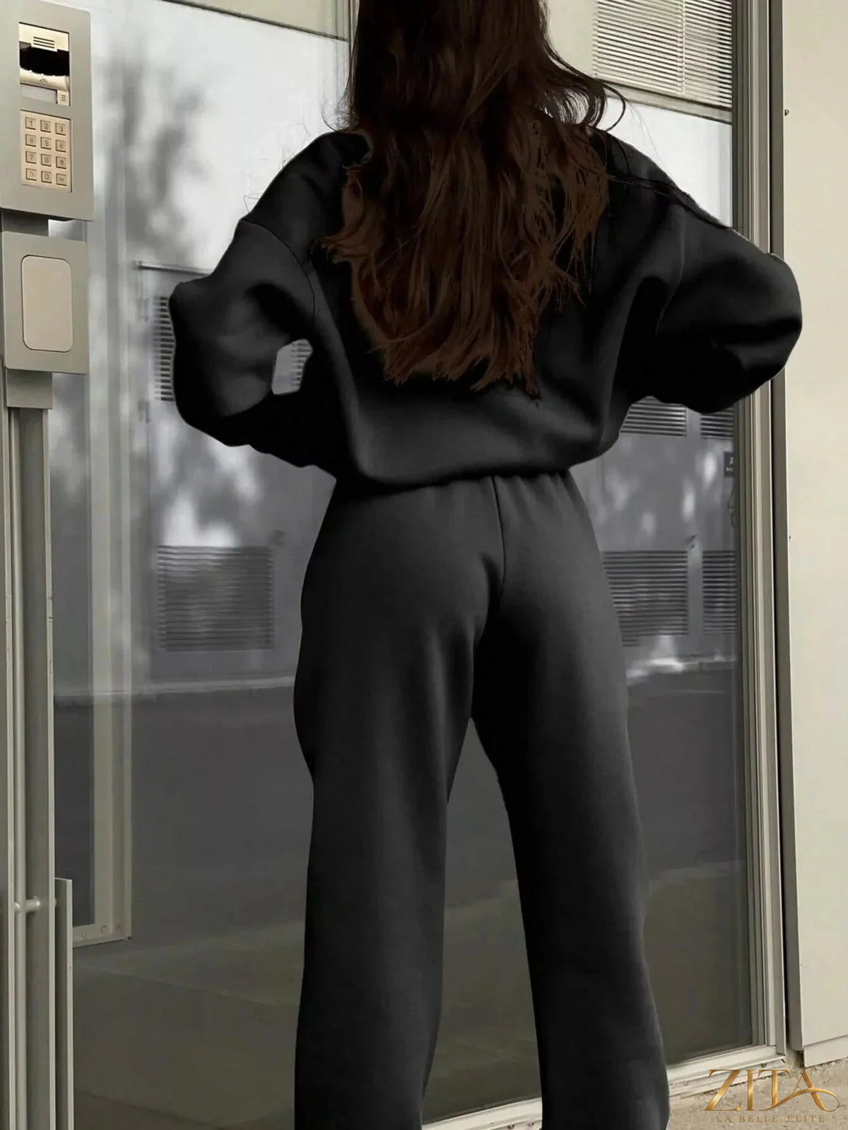 Zita La Belle Elite half zip sweatshirt and matching pants set in soft fabric, casual athletic style, shown on a hanger.