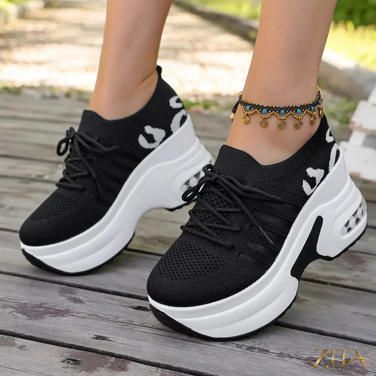 Zita La Belle Elite round toe platform sneakers with chunky soles and stylish design, perfect for casual and trendy looks.