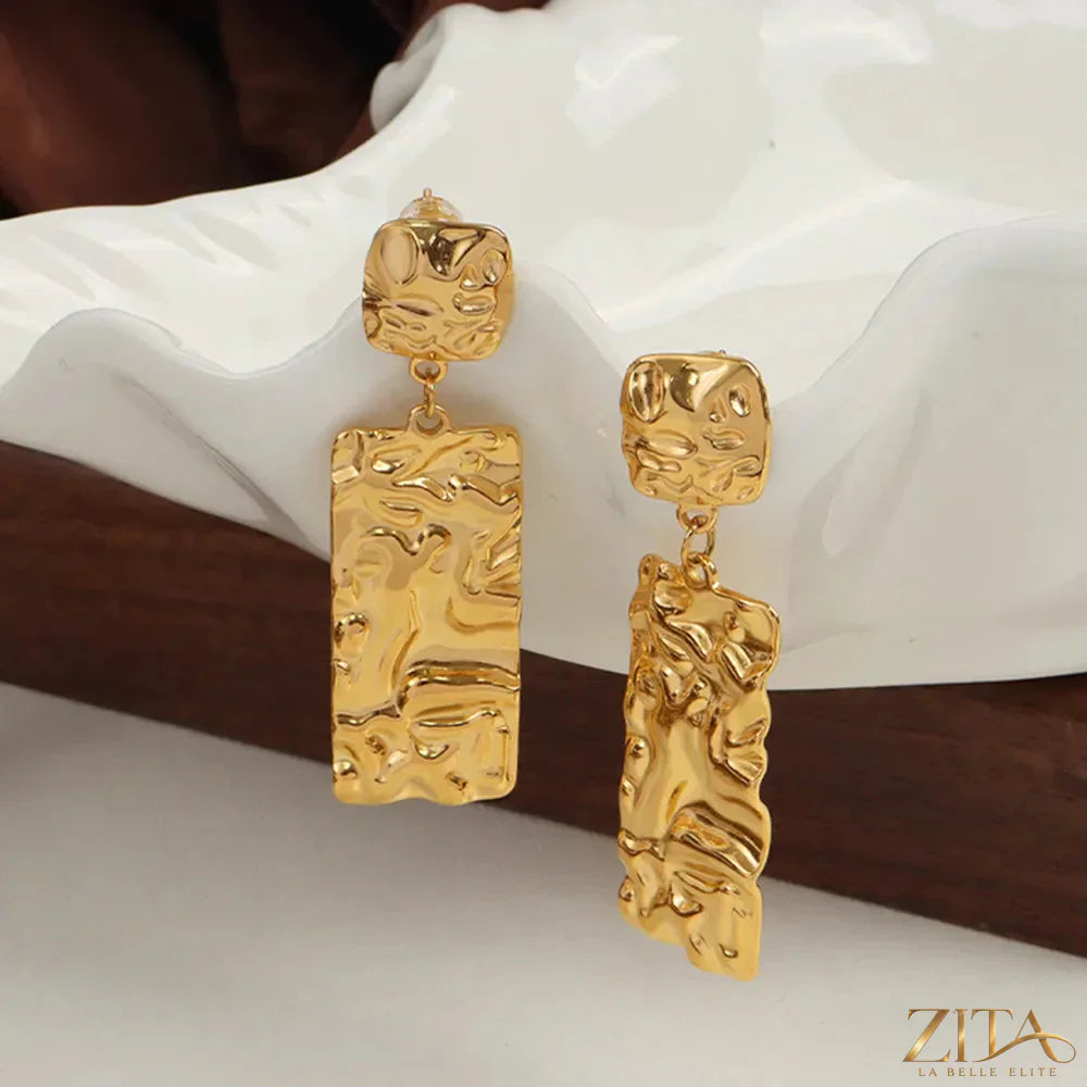 Titanium steel textured geometric earrings by Zita La Belle Elite featuring modern, angular design with a sleek, matte finish.