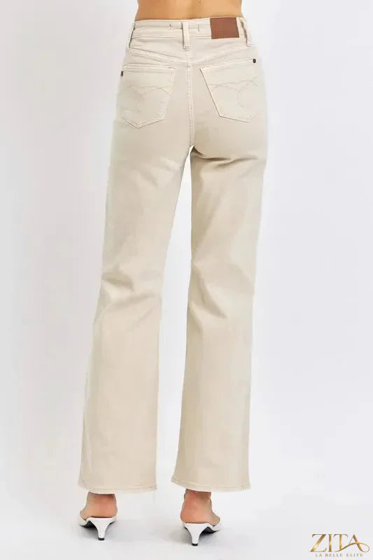 Zita La Belle Elite Judy Blue high waist distressed wide-leg jeans in full size, showcasing a stylish fit and faded denim details.