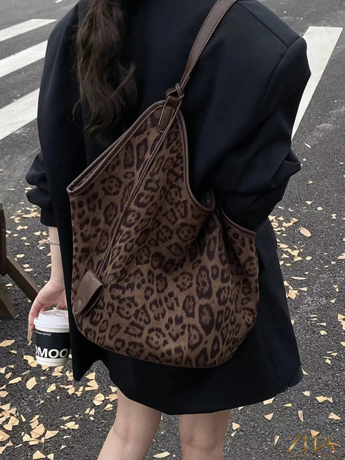 Leopard print large tote bag by Zita La Belle Elite with sturdy handles and spacious interior for everyday use.