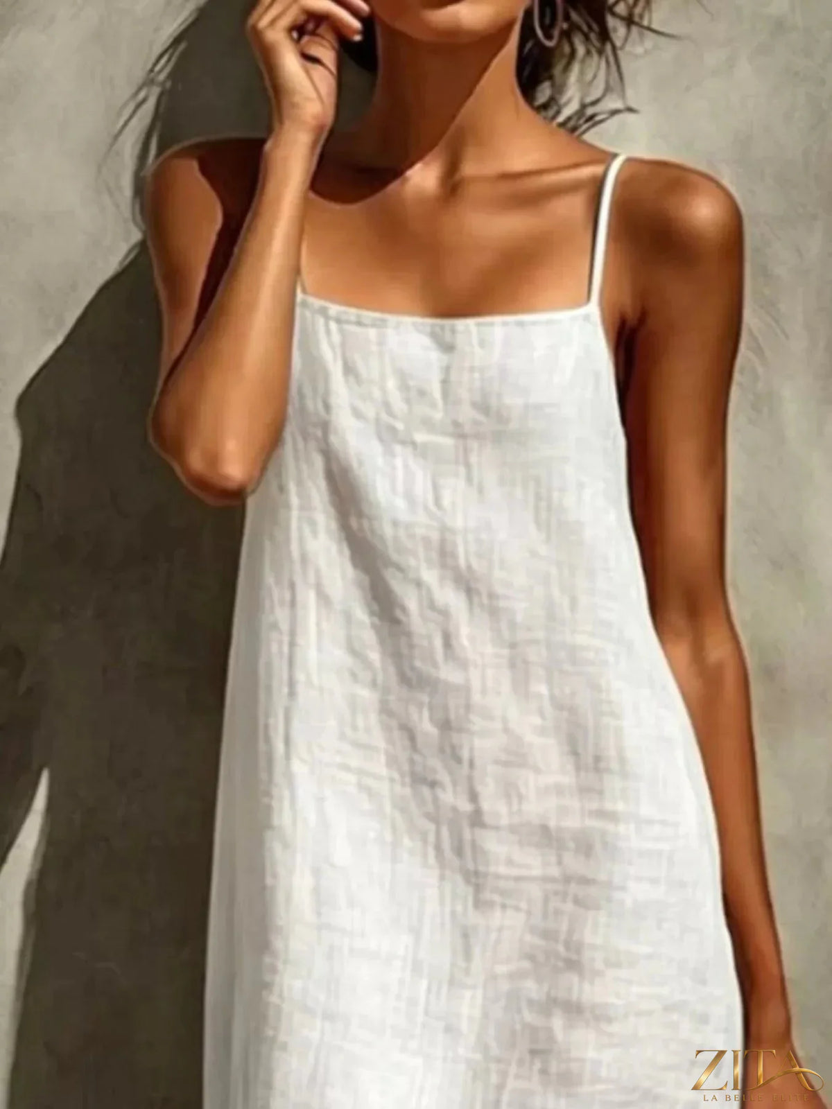 Zita La Belle Elite sleeveless linen casual maxi dress with a relaxed fit, lightweight fabric, and ankle-length design.