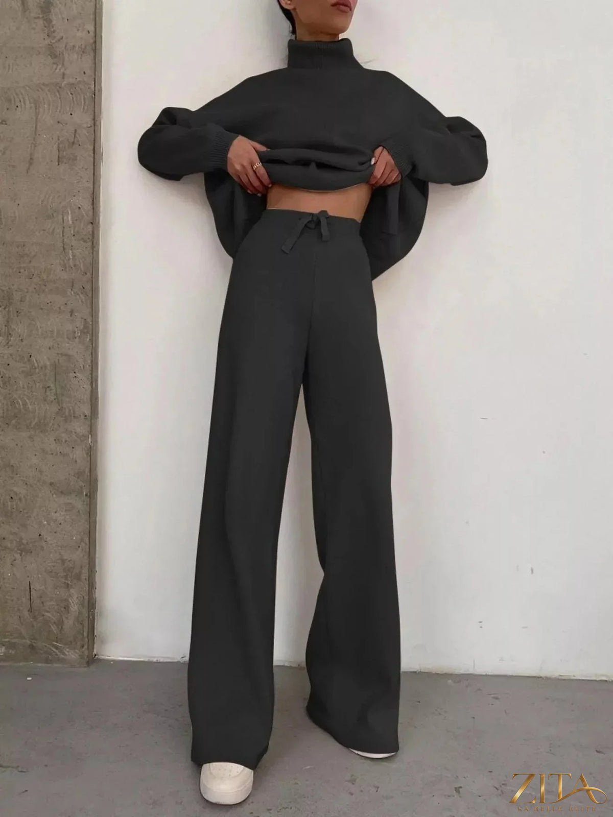 Plus size Trendsi turtleneck long sleeve top and pants sweater set, soft knit fabric, cozy winter outfit, full size options