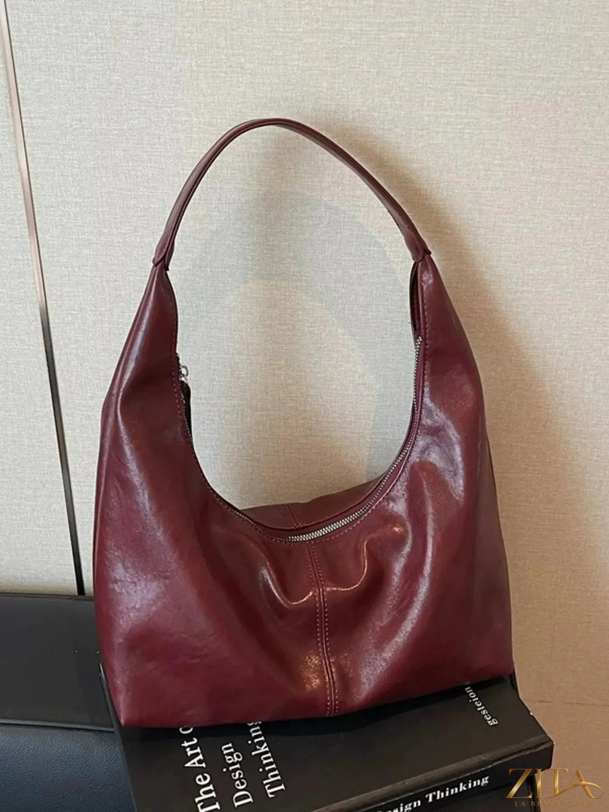 Zita La Belle Elite PU leather hobo shoulder bag with adjustable strap and spacious interior in black color.