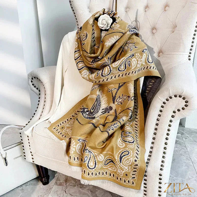 Printed raw hem scarf by Zita La Belle Elite featuring a lightweight fabric with a casual, stylish design and raw edge detailing.
