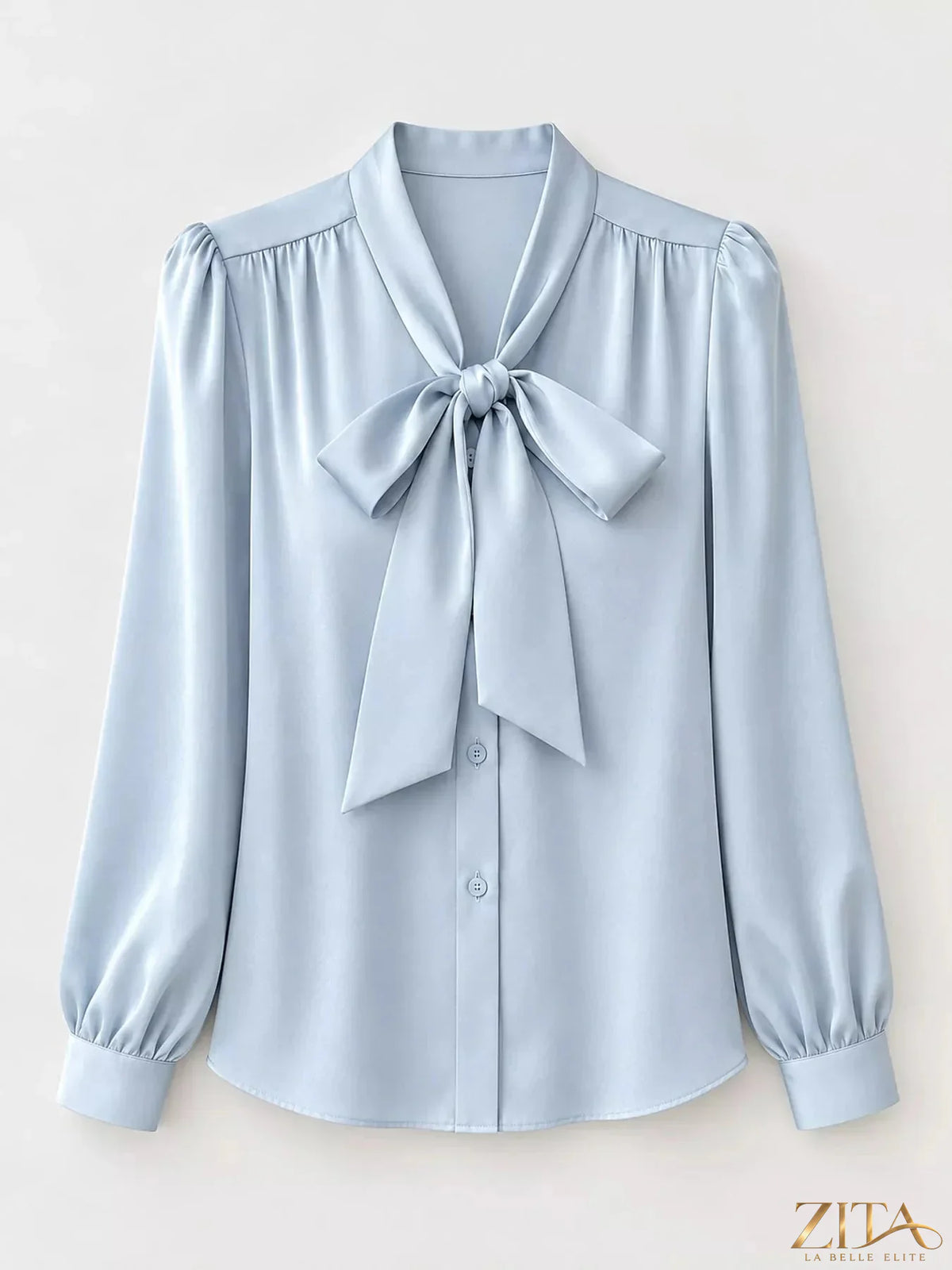 Plus size Zita La Belle Elite tie-front long sleeve shirt with full sleeves and a stylish front knot detail.