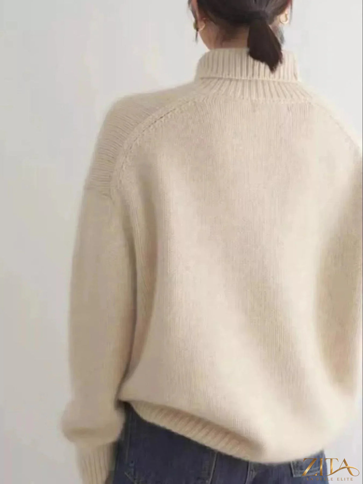 Zita La Belle Elite turtleneck dropped shoulder sweater in soft knit, featuring a cozy fit and stylish design.