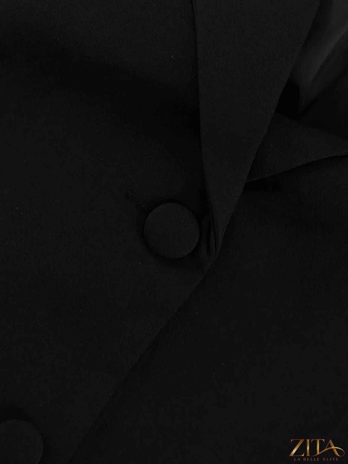 Zita La Belle Elite button-down blazer dress with a stylish cut-out waist, tailored fit, and classic lapel collar in black fabric.