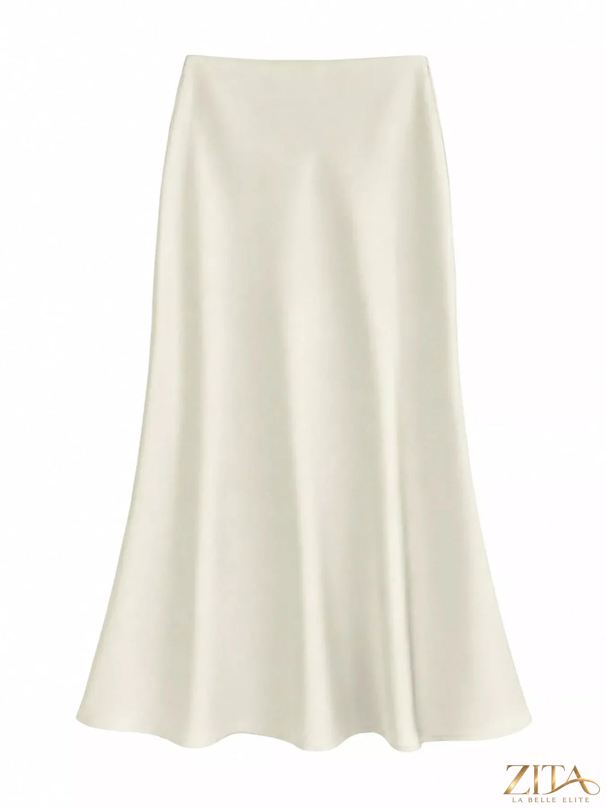 Plus size high-waisted satin midi skirt by Trendsi, showcasing smooth fabric and elegant fit in a full-length style.