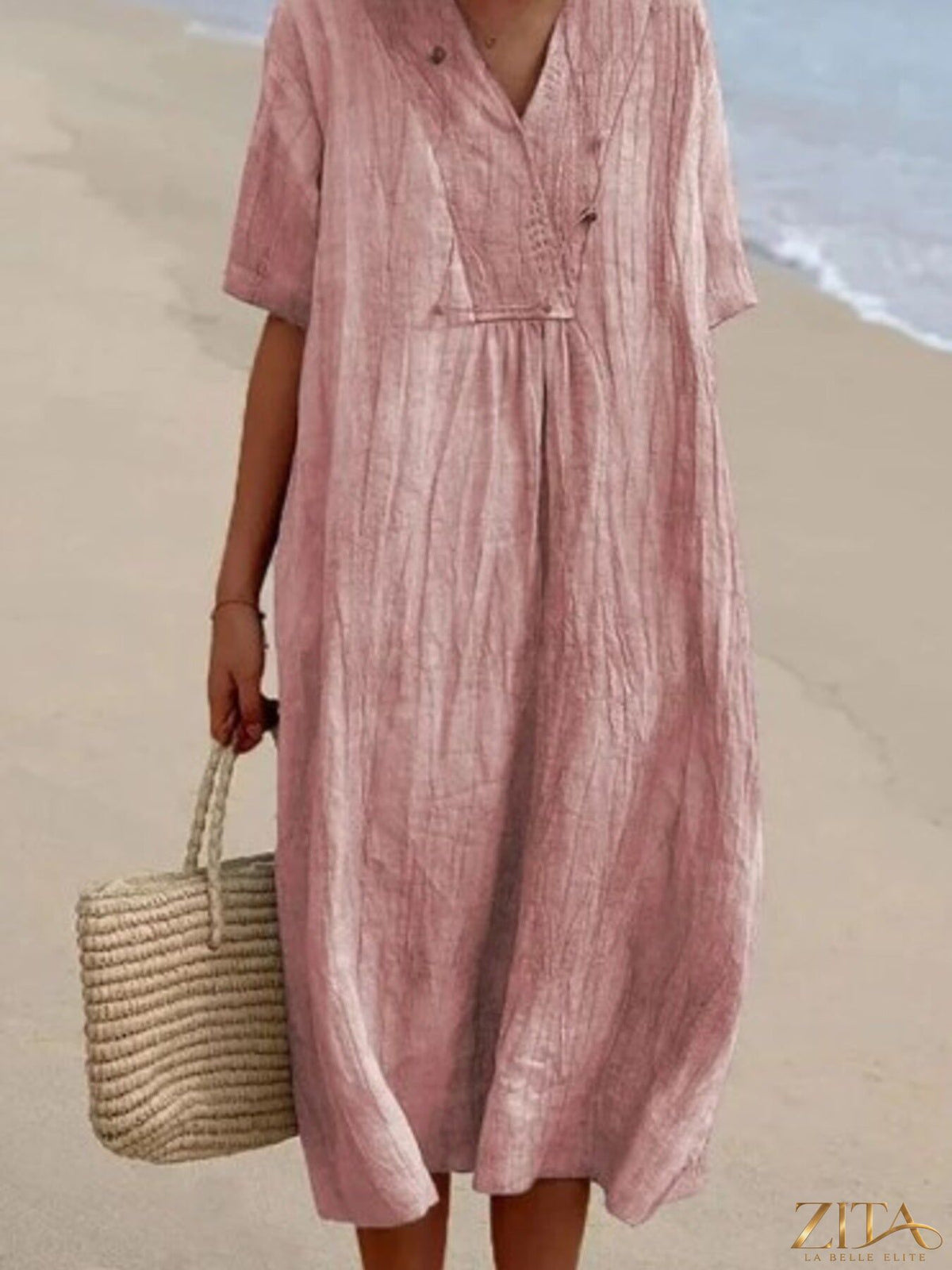 Zita La Belle Elite casual loose fit short sleeve midi dress in lightweight fabric, flowing and comfortable for everyday wear.