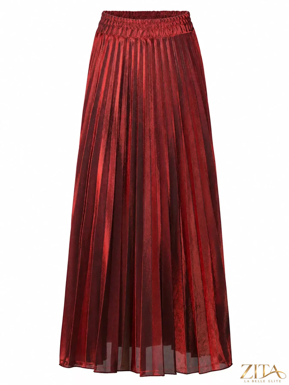 High-waisted pleated maxi skirt by Trendsi, flowing design with pleats, in a neutral color, styled for a casual or dressy look.