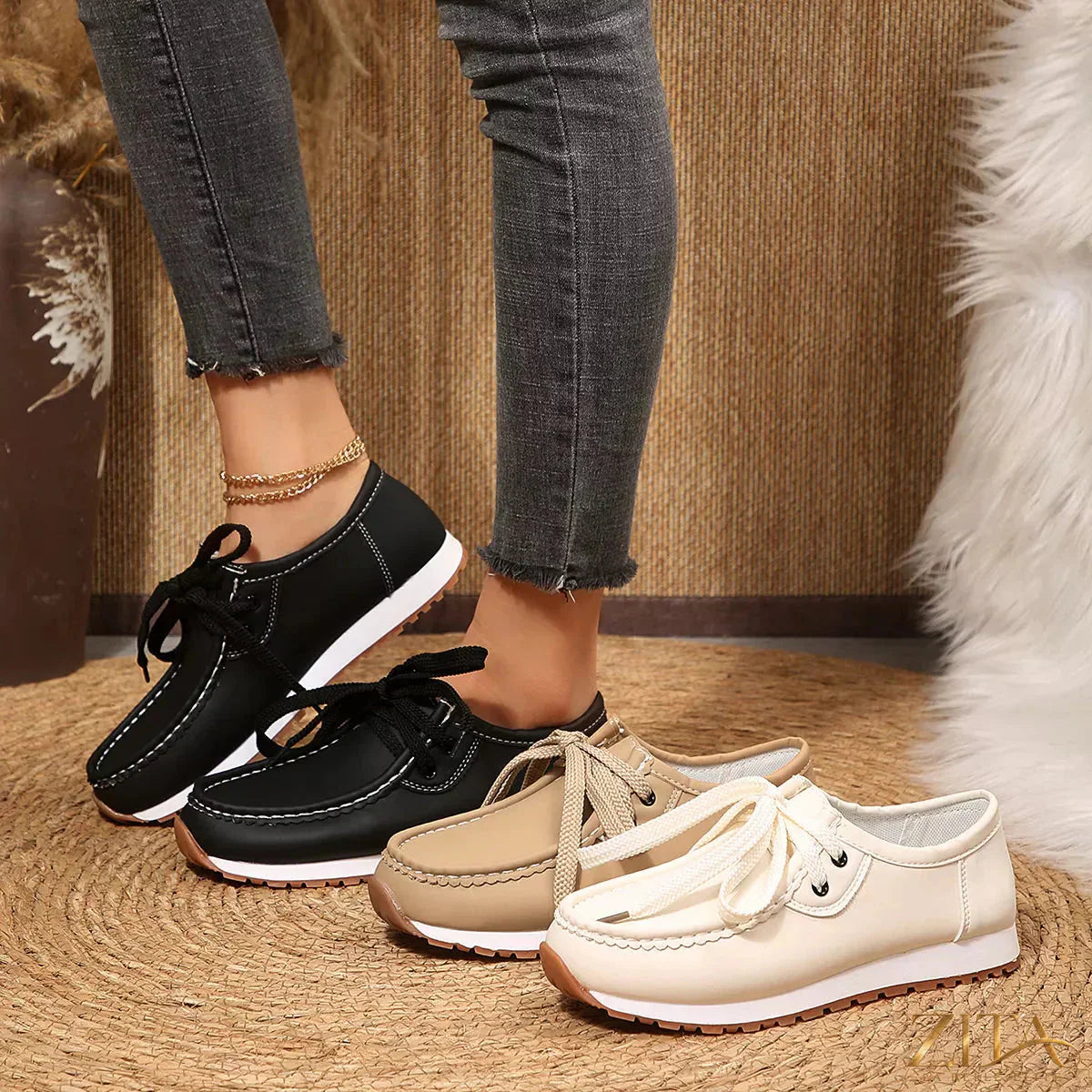 Zita La Belle Elite round toe lace-up sneakers with white soles and stylish design, perfect for casual wear.
