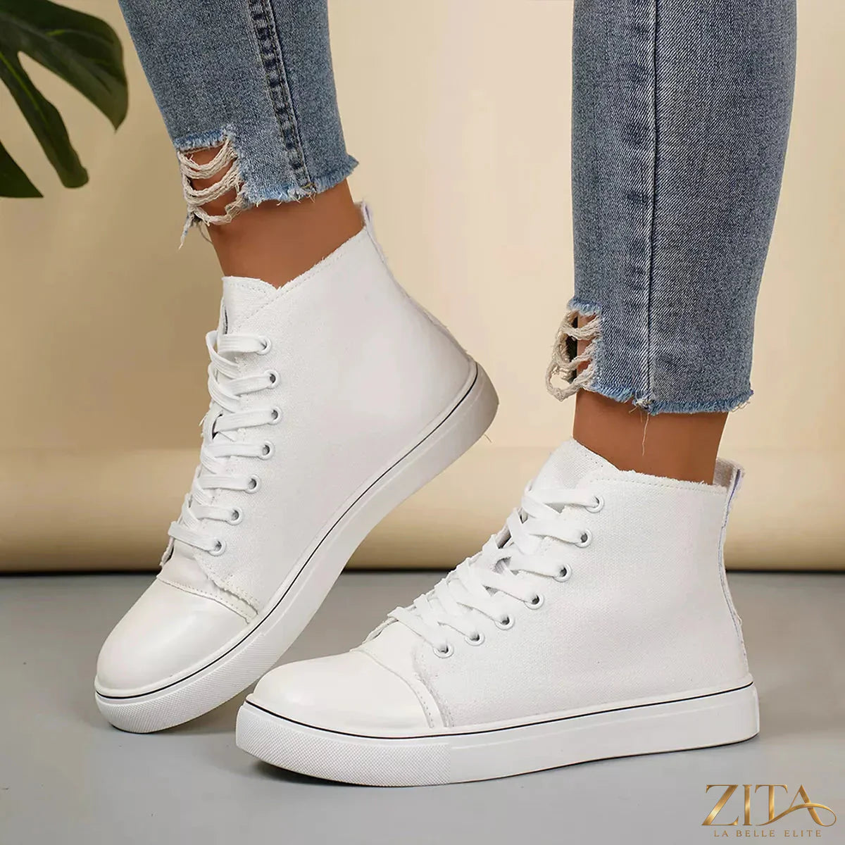 Zita La Belle Elite round toe lace-up sneakers in white with stylish design and comfortable fit for casual wear